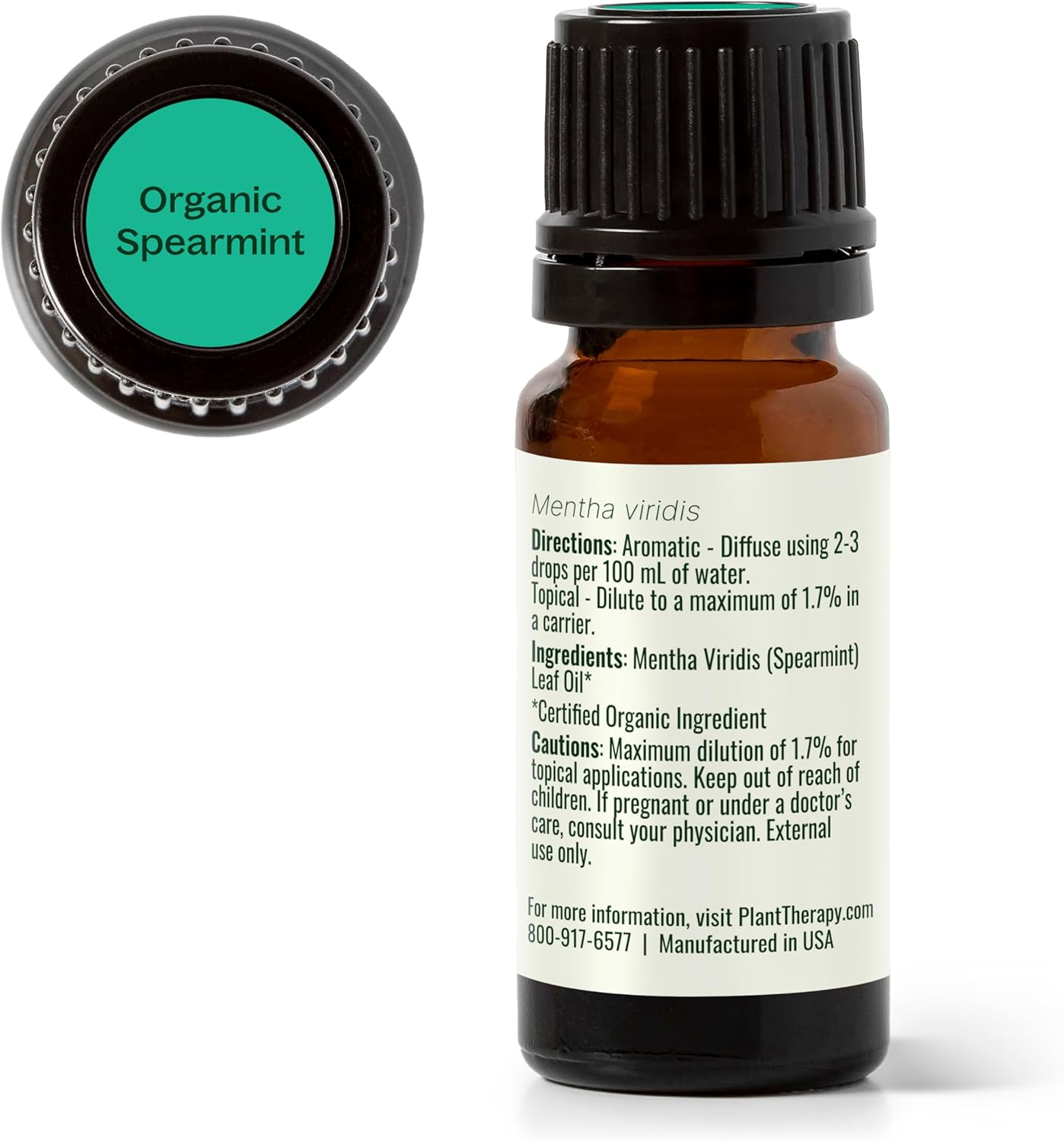 Plant Therapy USDA Certified Organic Spearmint Essential Oil 10 mL (1/3 oz) 100% Pure, Undiluted, Digestive Health, Fresh Scent