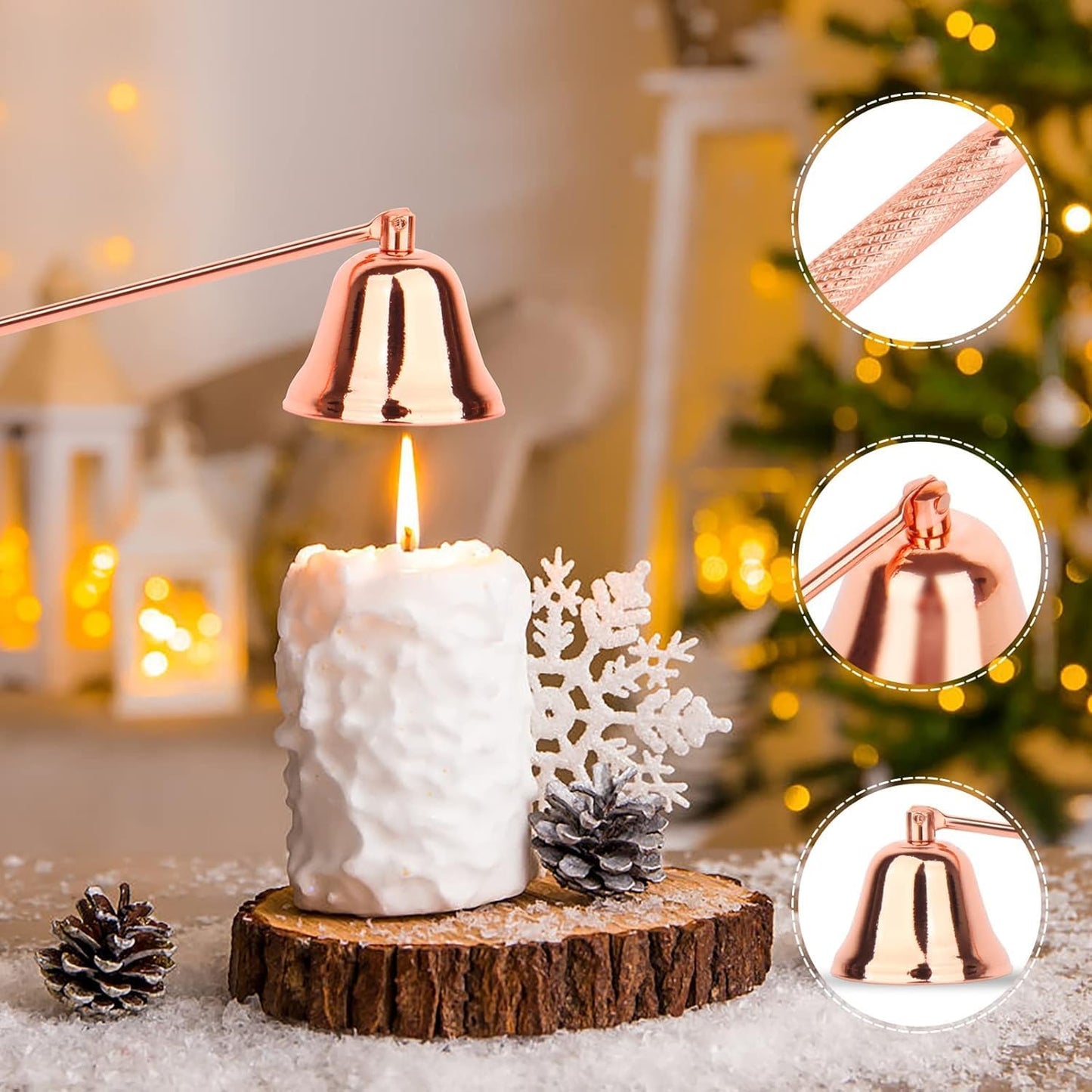 2PCS Candle Snuffer, Extinguish Candle Flame Safely with Long Handle Putting Out Fire, Candle Extinguisher Tool (Rose Gold)