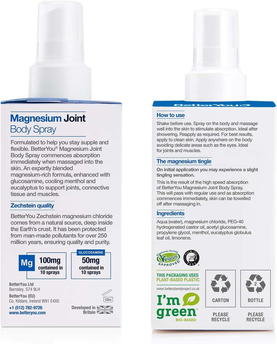 BetterYou Joint Bundle - Magnesium Mineral Bath Flakes and Joint Body Spray - Bath Salts and Essential Oils Spray Soothes Tired Muscles - 2 pc