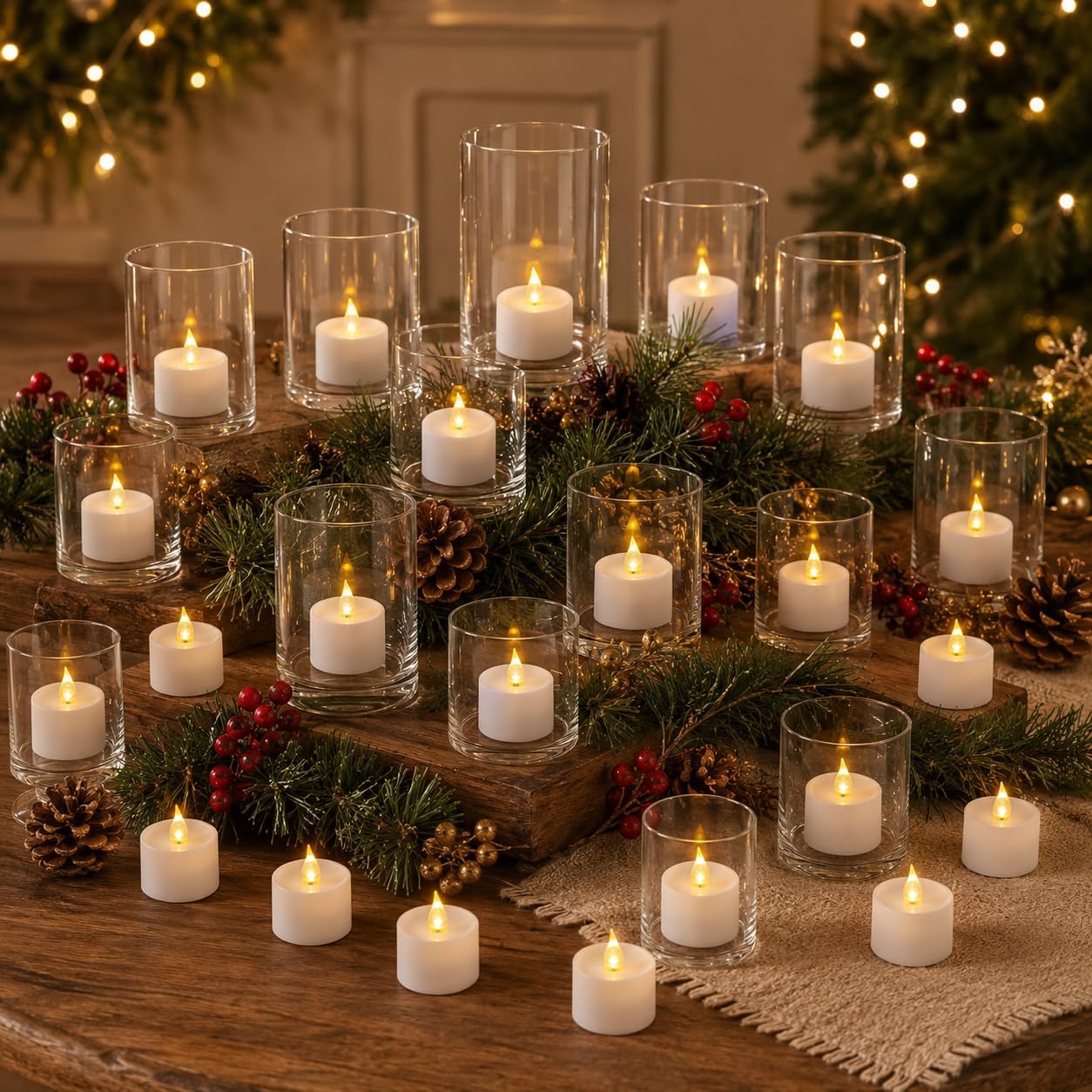 24 Pack LED Tea Lights with Remote Control, Flameless Battery Operated Tealight Candles, Warm White Flickering, Long Lasting for Home Decor, Wedding, Halloween, Christmas, Party (Batteries Included)