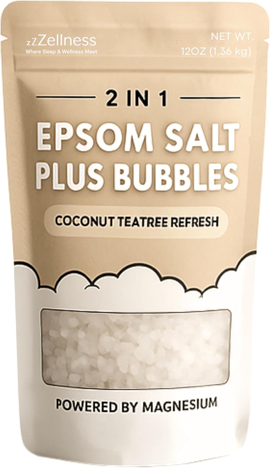 Epsom Salt Plus Bubbles β Coconut & Teatree Scented Foaming Bath Soak β Magnesium Sulfate for Muscle Recovery, Stress Relief & Relaxation β Great for Aromatherapy β 12 oz