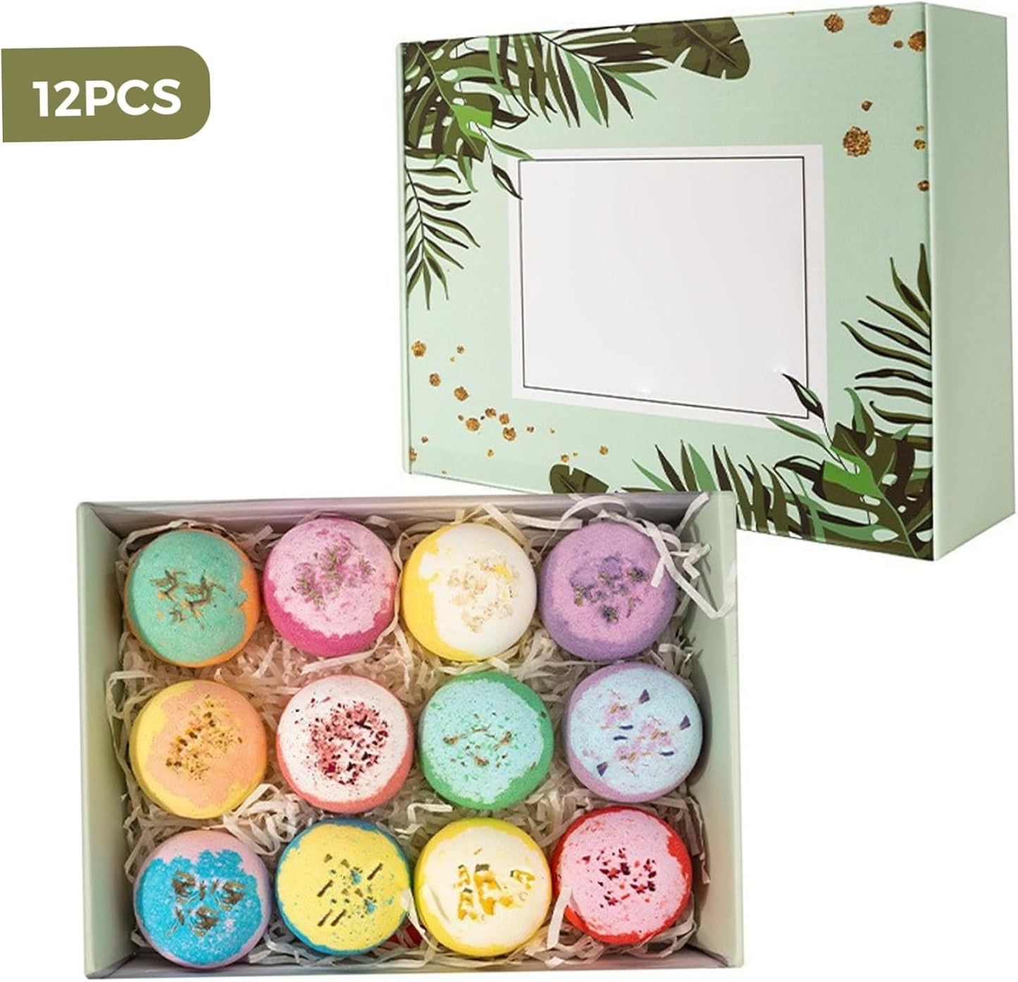 Bath Bomb Set - 12 Pack of 60g Fizzy Bath Balls with Natural Scents & Botanicals, Relaxing Bathbomb for Women, Self Care Set for Mom, Bombs for Women