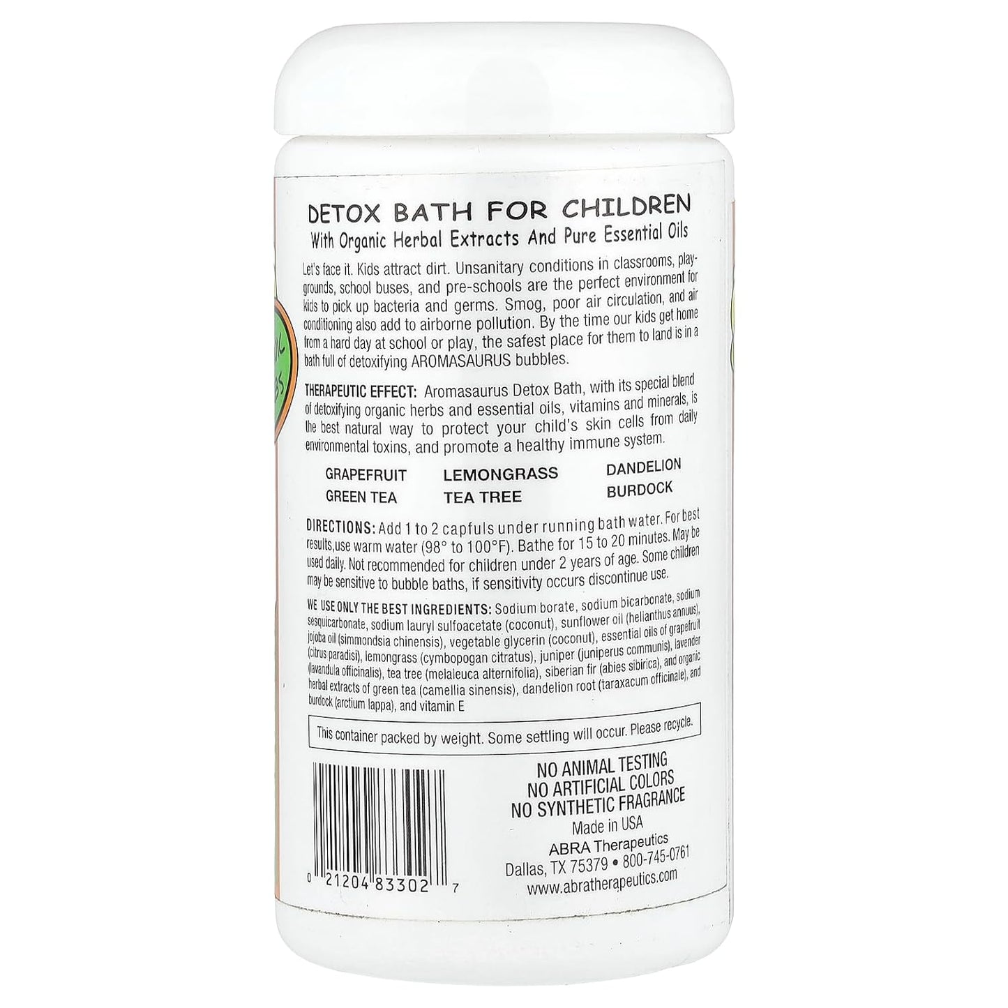 Abra Therapeutics Aromasaurus® Detox, Aroma Therapy Bubble Bath for Children, 16 oz (454 g)