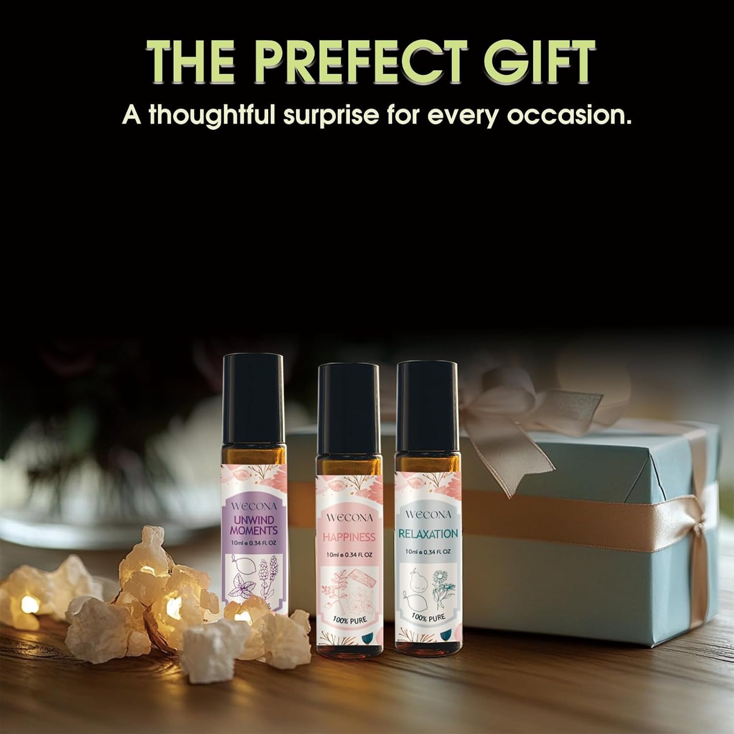 Wecona Aromatherapy Essential Oil Roll-On Set β 6x10ml Essential Oil Blends with Roller Bottles, Portable Essential Oils for Diffusers for Home,Relaxing Gift for Women & Men