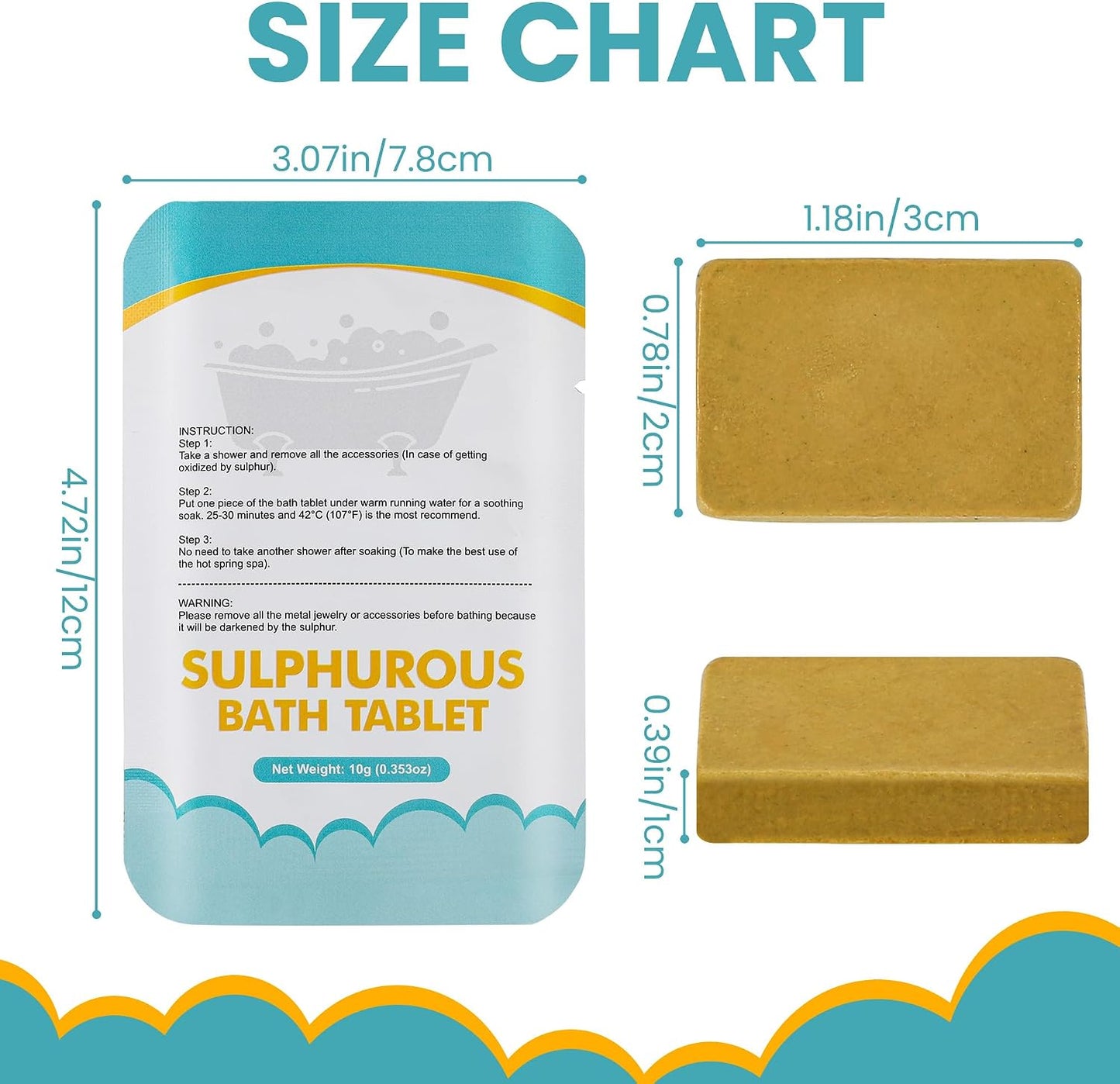 Natural Organic Sulfur Bath Tablet, Hot Spring Bath Salt, Mineral Bath Soak for Detoxing, Deep Cleansing, Oil Balancing, Oily Skin, Dry Itchy Skin 6 Count