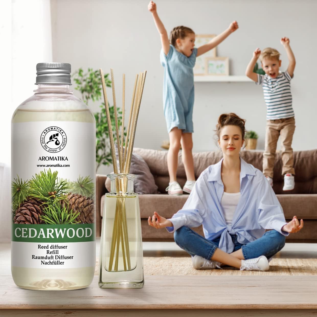 Reed Diffuser Refill Cedarwood 17 Fl Oz (500ml) - Scented Diffuser with Natural Cedarwood Oil - Room Diffuser Refill - Room Freshener - Scented Diffusers - Home Fragrance