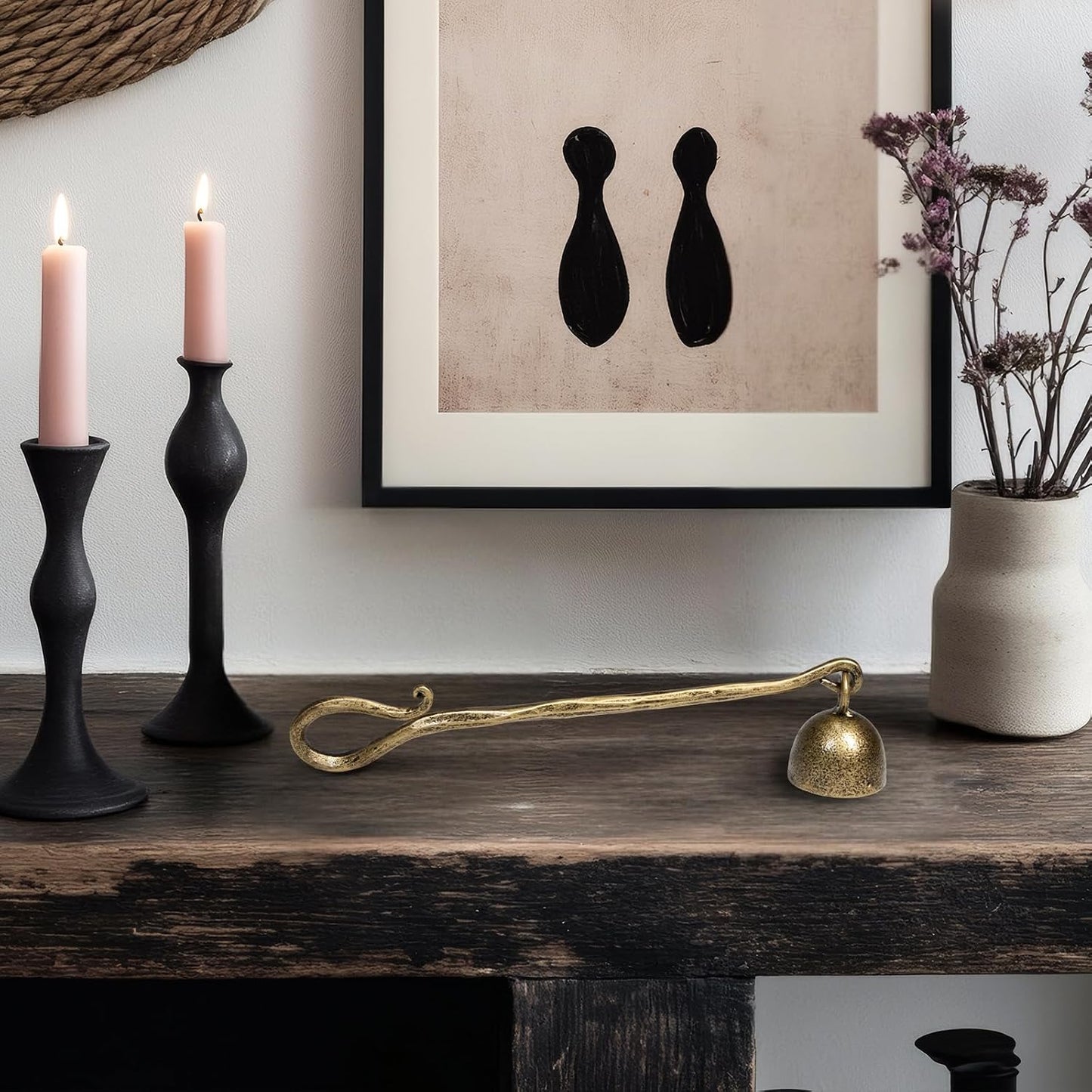 BEGINS Candle Snuffer Gold Hand-Forged Steel, Long Handle Vintage Candle Wick Extinguisher, Solid Metal Retro Candle Accessory