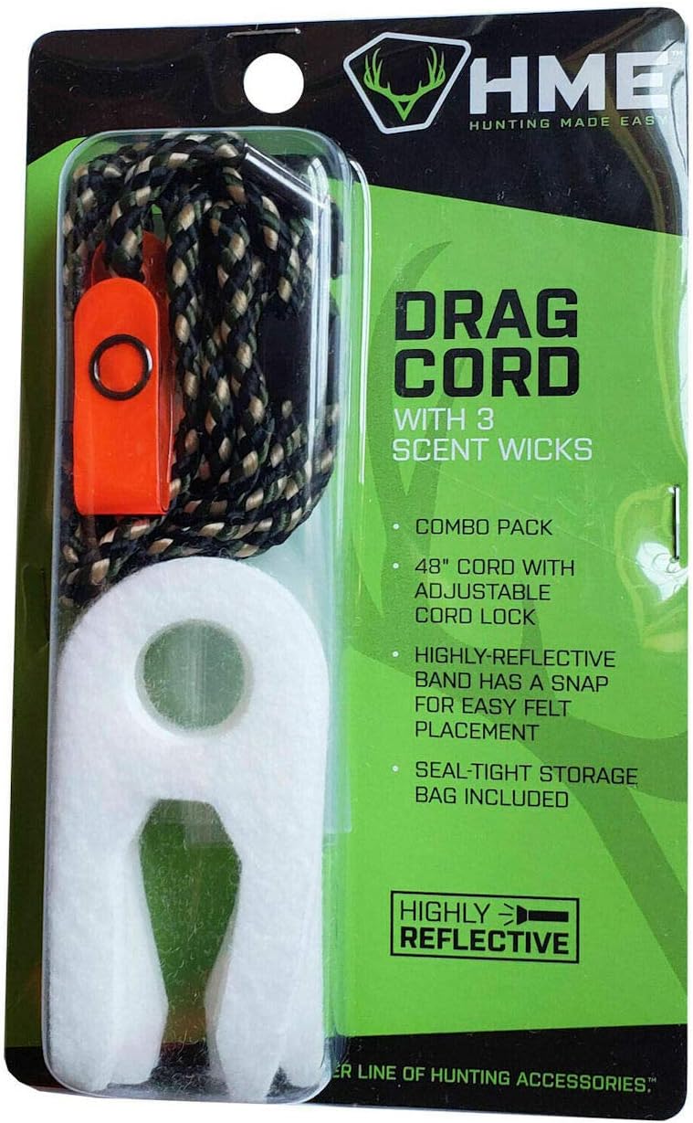 HME Big Dipper Scent Wicks with Drag Cord | Easy-to-Use Highly-Effective Combo of 3 Scent Wicks, 48" Cord with Adjustable Loop & Reflective Attachment, and Resealable Storage Bag