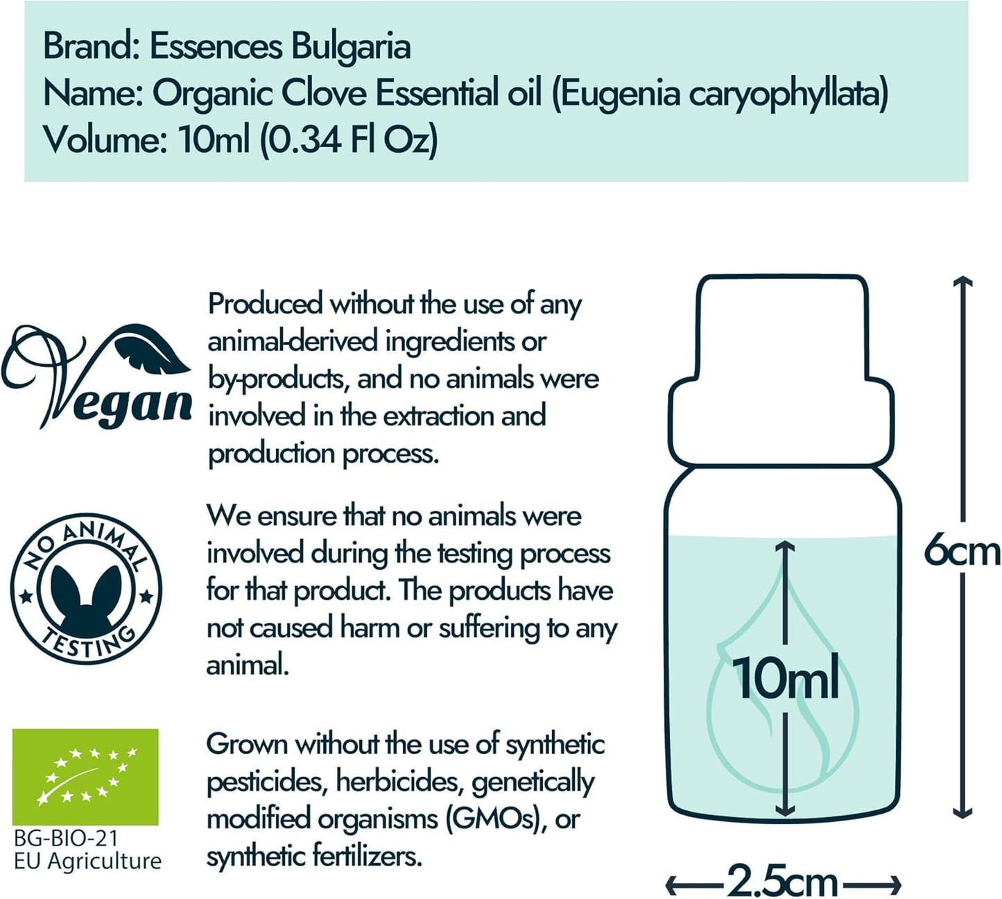 Essences Bulgaria Organic Clove Essential Oil 0.34 Fl Oz | 10ml | Eugenia caryophyllata | 100% Pure and Natural | Undiluted | Therapeutic Grade | Aromatherapy | Cosmetics | Cruelty Free | Non-GMO