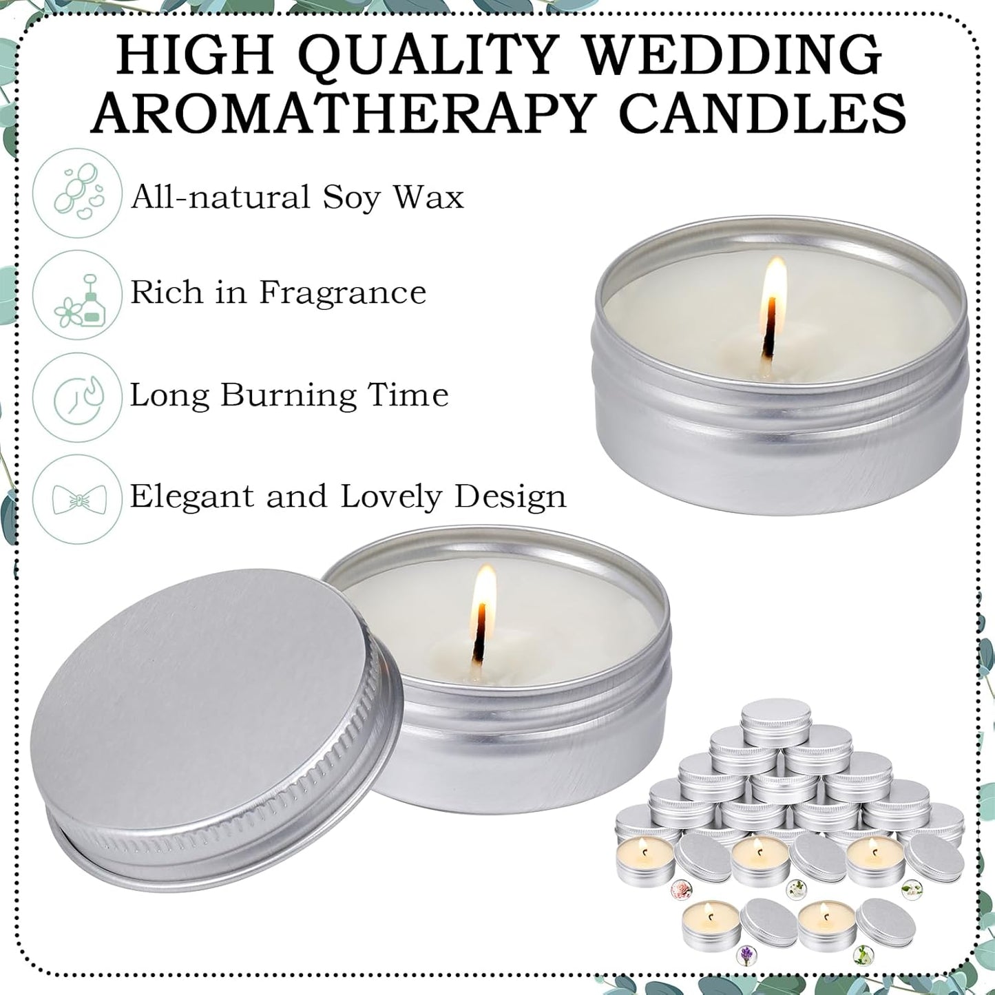 MTLEE 50 Pcs Wedding Scented Candles Gift Travel Tin Candle Aromatherapy Candle for Christmas Winter Baby Shower Favors Wedding Gifts (Rose,Vanilla,Jasmine,Lavender,British Pear)