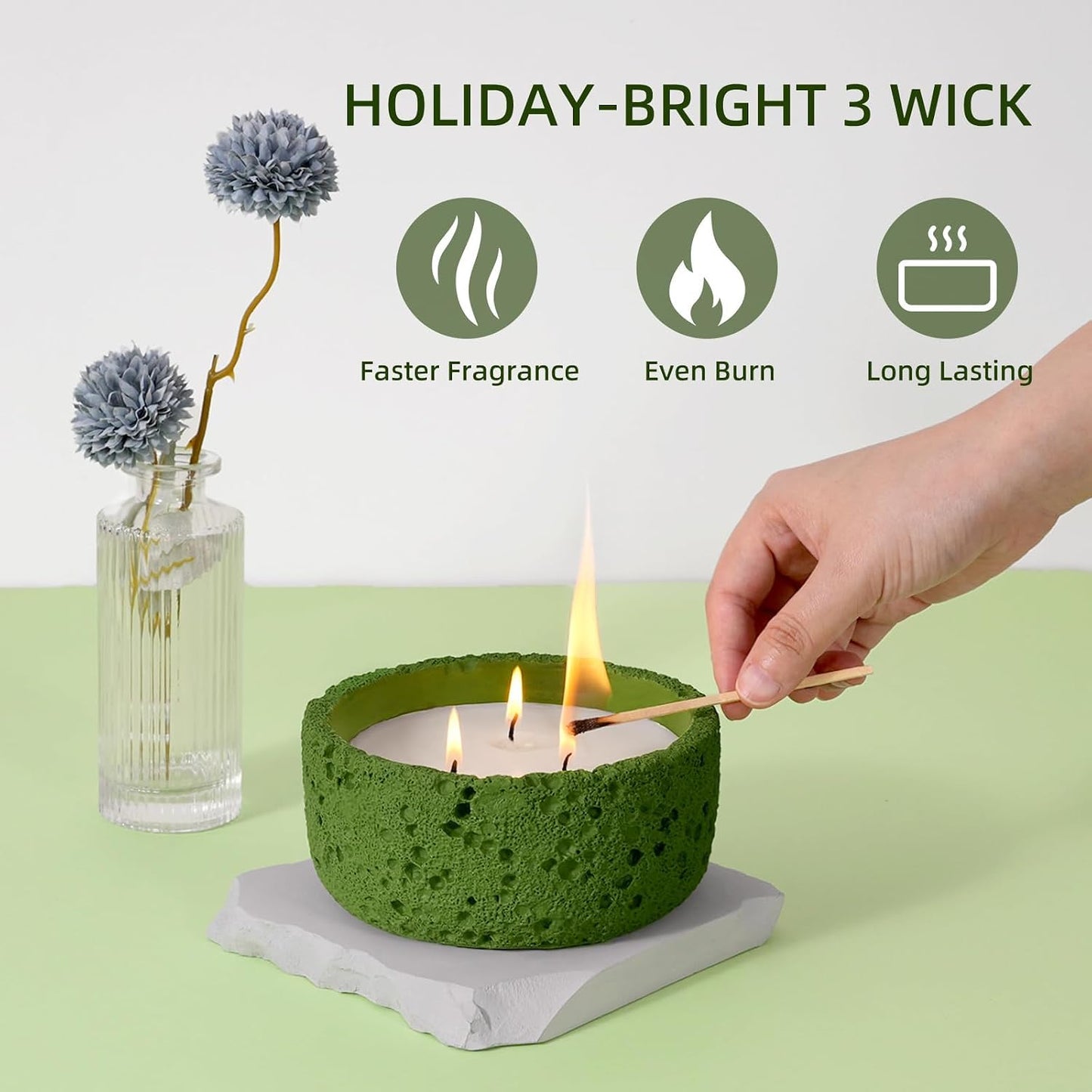 Viyffo 20oz Large Scented Candle – Woodland Breeze, 3 Wick Non Toxic Soy Candles for Women and Men, Elegant Matte Green Ceramic Jar, Luxury Home Fragrance, Elegant Outdoor Décor & Spring Gift