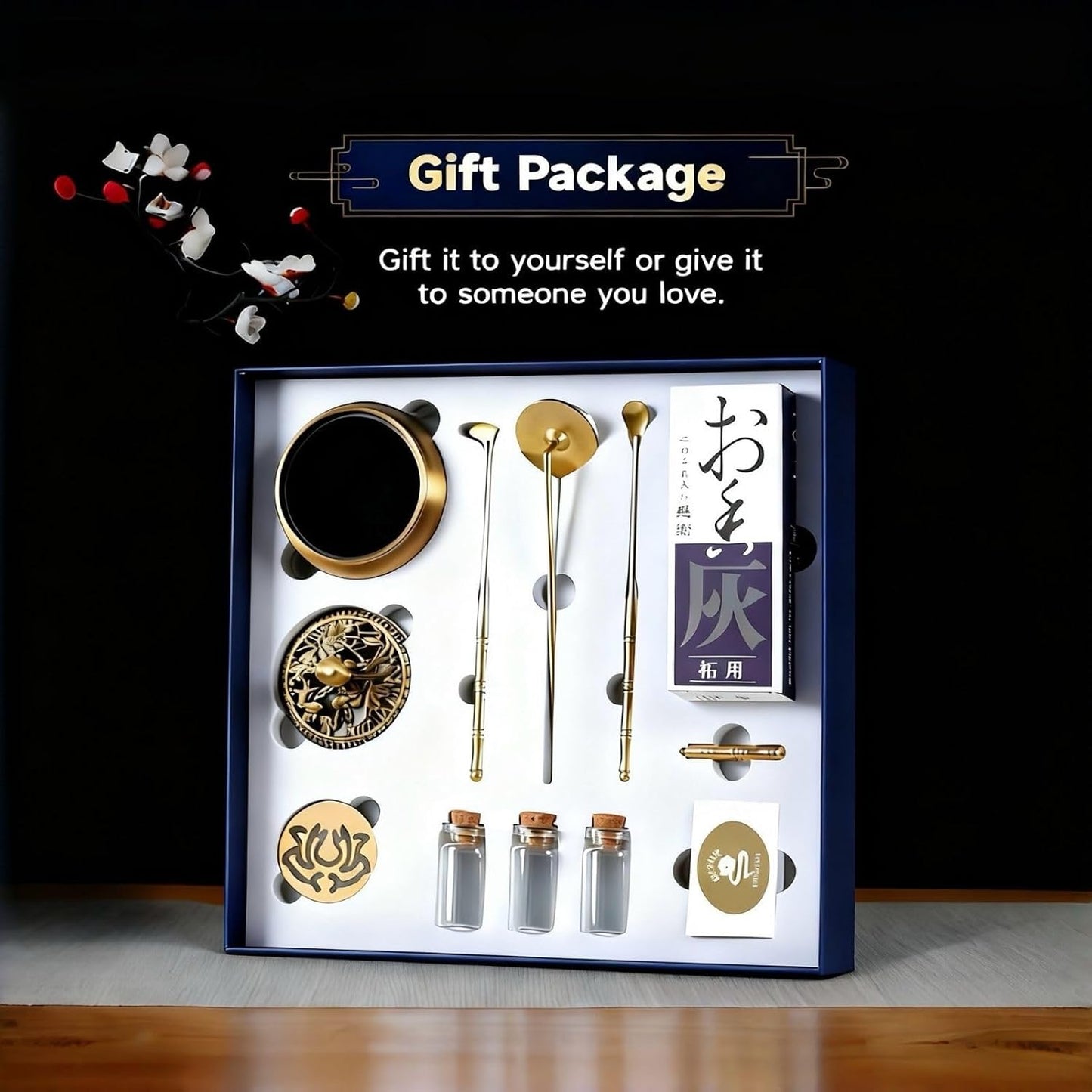 Yoga & Meditation 16pcs Incense Burner Kit - Complete Ash Powder Burner Set with Brass Censer, Art Mold Tools & Chinese Incense Burner in Gift Box for Relaxation, Home Fragrance