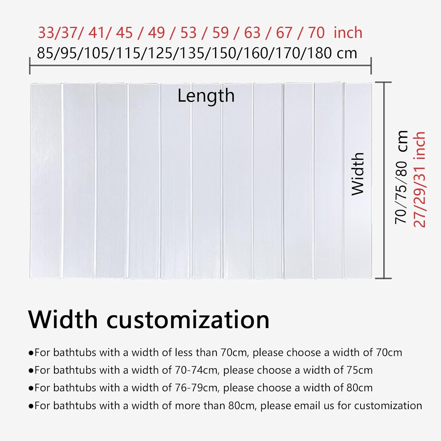 Bathtub Cover Bath Tub Caddy Tray, Folding PVC Plastic Dust-Proof Board Shutter Bath Lid, Durable Insulation Cover for Spa, Bathroom & Shower, 0.6cm Thickness (Color : White, Size : 75x135x0