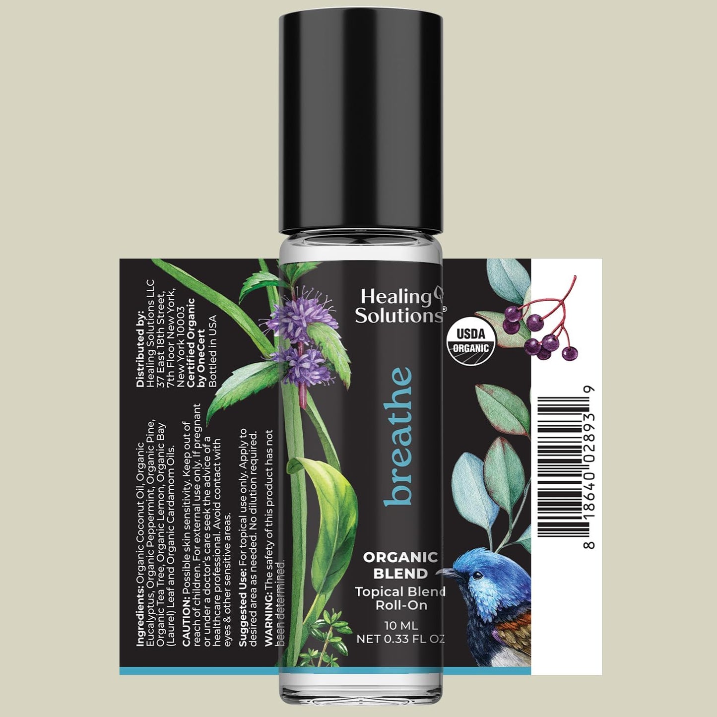 Healing Solutions (2 Pack) Organic Breathe Essential Oil Blend Roll-On Perfume - USDA Certified Aromatherapy Oil Roller for Sinus Ease