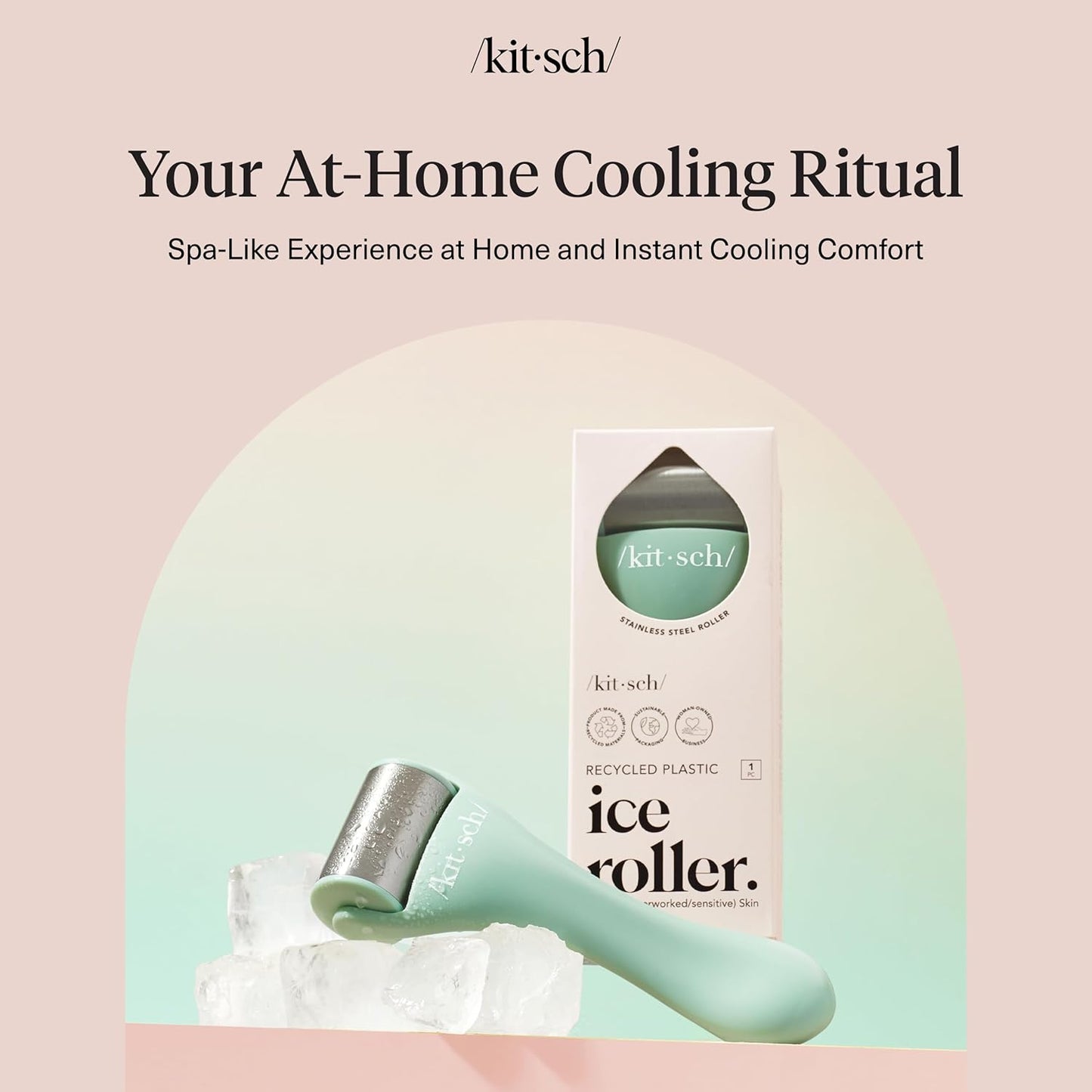 Kitsch Ice Roller for Face – Stainless Steel Ice Face Roller to Reduce Puffiness, Redness & Headaches – Cooling Facial Roller for Skin Care, Irritation Relief & Spa-Like Experience at Home - Mint