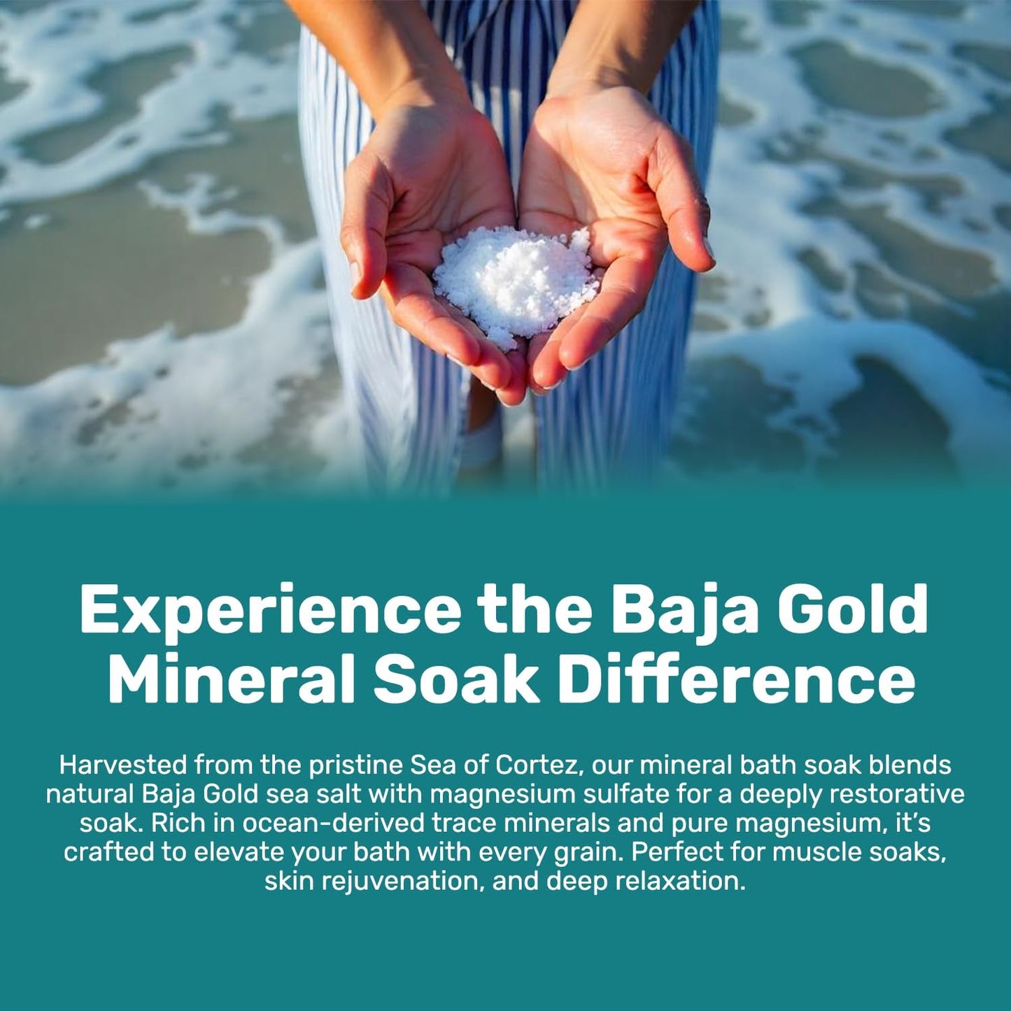 Baja Gold Ocean Mineral Soak – Natural Magnesium Bath Soak & Trace Elements | Relaxing, Clean Ingredient Soak for Bath, Muscles, Relaxation & Skin Care | Pure, Vegan, 2 Lb Resealable Bag, Unscented