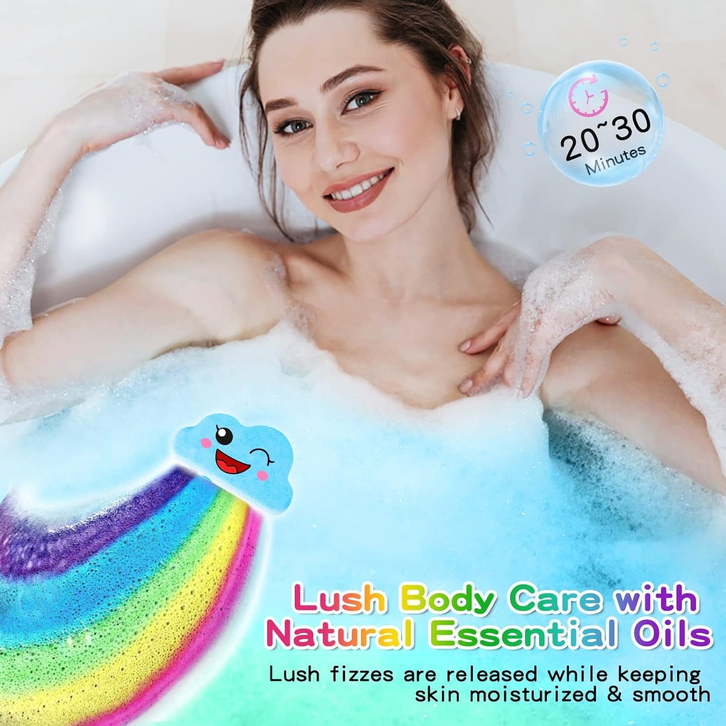 Rainbow Bath Bombs for Kids, Handmade 4 Pcs Kids Bath Bombs Gift Set for Girls Teens Toddler Rainbow Bubble Fizzy