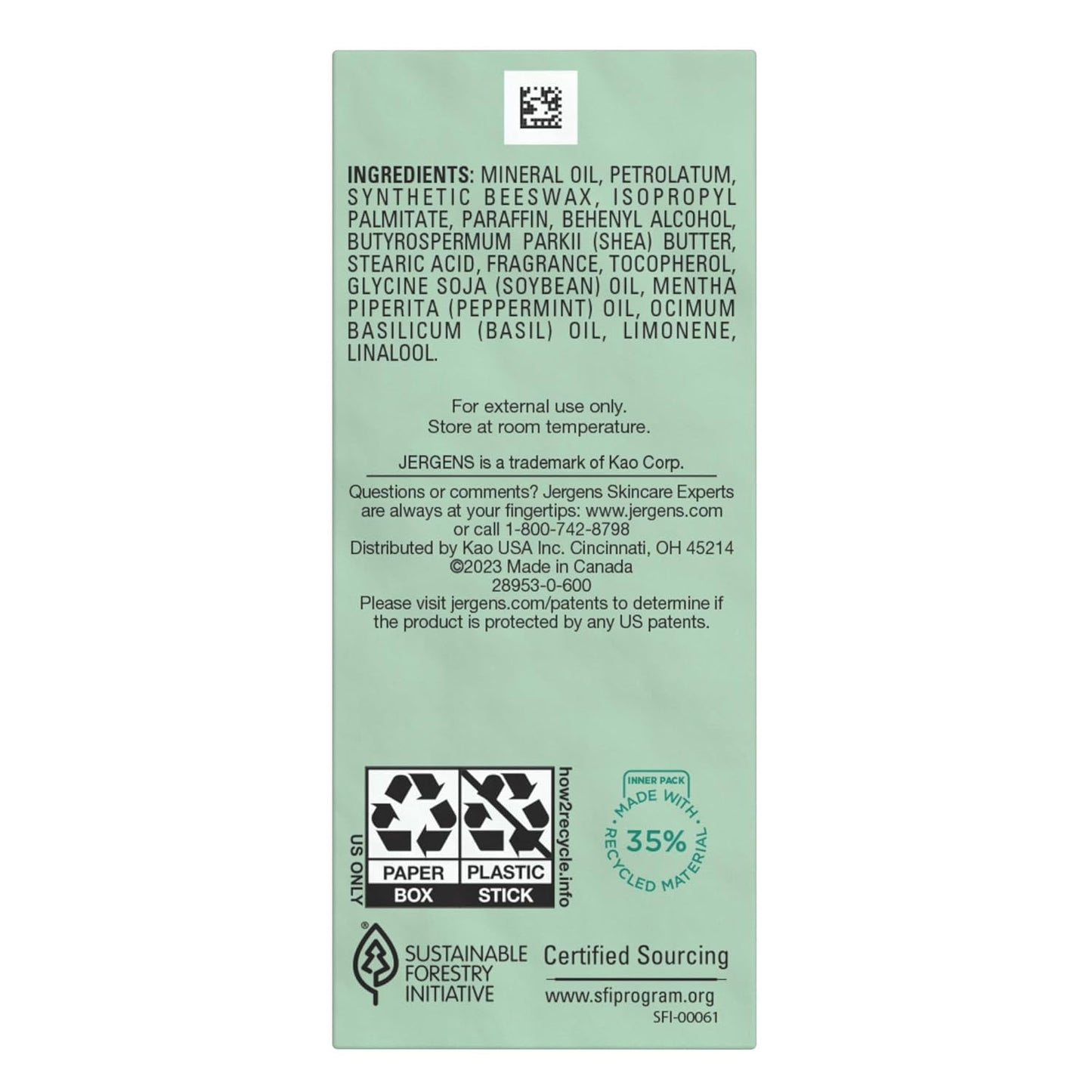Jergens Focus Essential Oil-Scented Stick, Aromatherapy Stick Crafted with Peppermint and Basil Essential Oils, 0.9 Oz