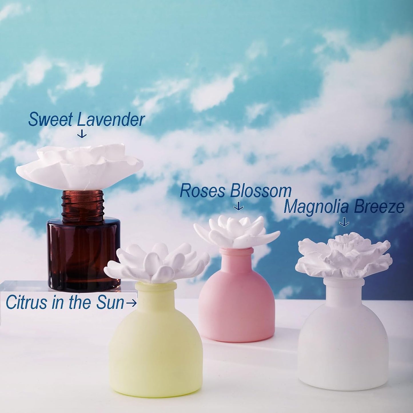 Room Scen Gift Set, Essential Oil Magnolia Breeze (1.7 fl.oz|50ml) and Diffuser, 60-Days Natural Air Freshener Non-Toxic Strong Fragrance Big Flower Diffuser Make Home Smell Good
