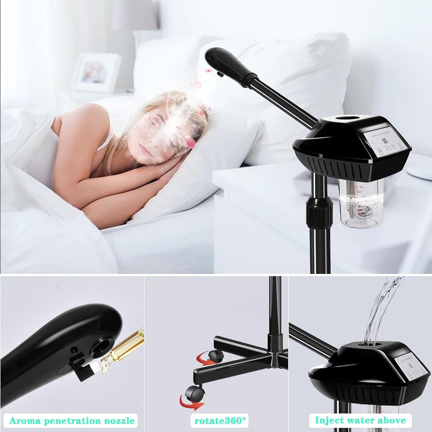 Facial Steamer Professional with More Steam for Deep Cleansing and Hydration, Face Steamer on Wheels with Time Setting, Estheticians Steamer Adjustable Height for Beauty, Spa and Home Use