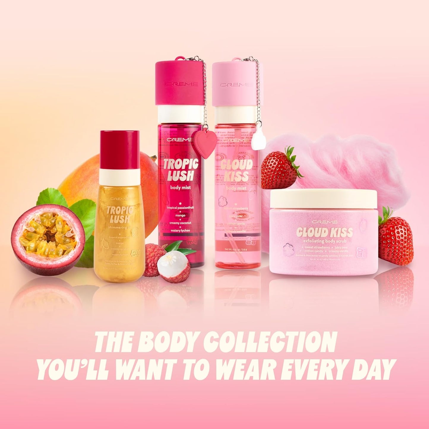 The Crème Shop Smoothing Body Scrub | Exfoliating Sugar Scrub with Almond Oil, Scented with Sweet Fruits, Creamy Vanilla & Soft Musk, 10 oz.