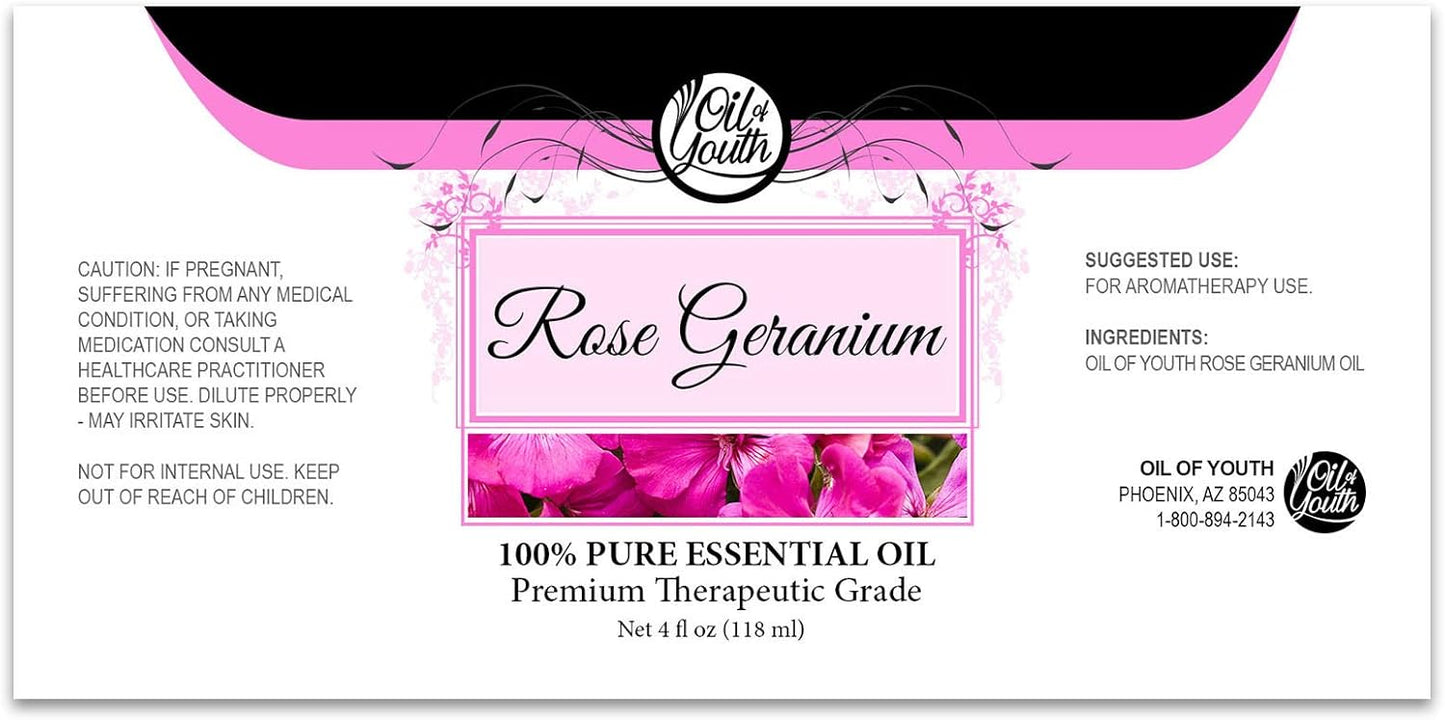 Oil of Youth Rose Geranium Essential Oil 4 oz – Pure Therapeutic Grade Aromatherapy Oil for Skin & Diffuser