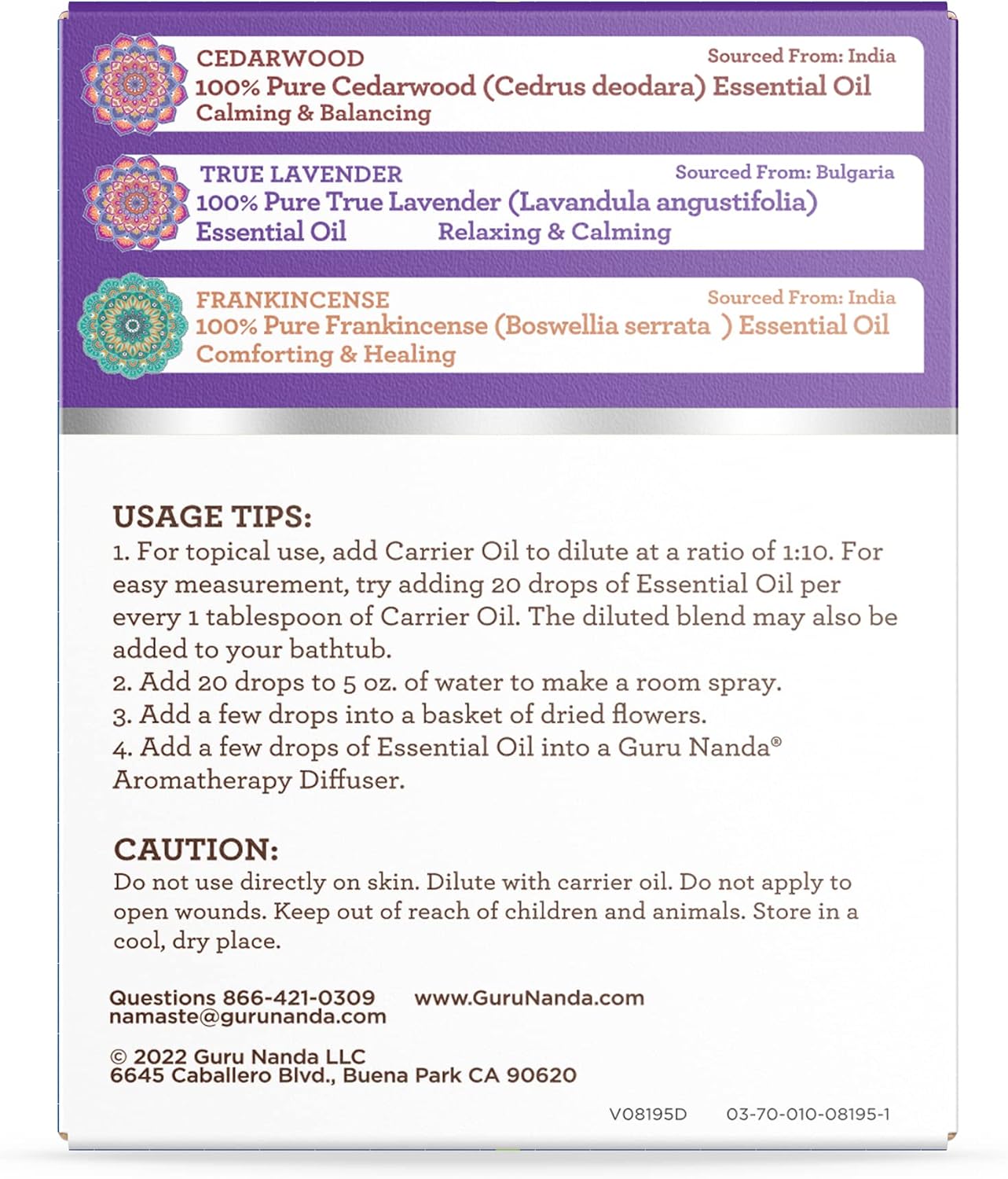 GuruNanda Sleep Essential Oil Set (Pack of 3 x 0.34 Fl Oz) - 100% Pure, Natural & Undiluted Cedarwood, Frankincense & Lavender Aromatherapy Oils for Diffuser - Perfect for Massages & DIY Recipes