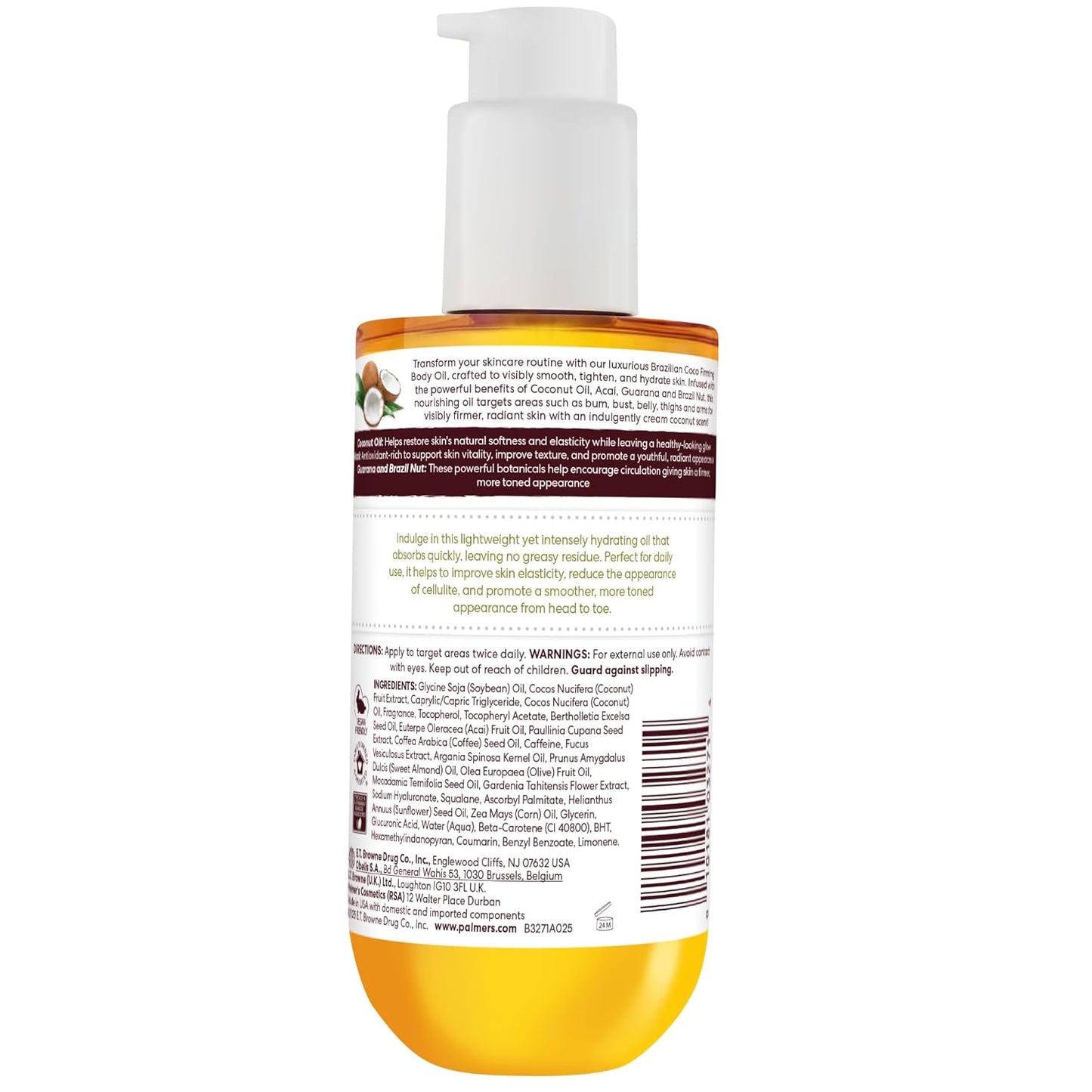 Palmer's Coconut Oil Formula Brazilian Coco Firming Body Oil with Vitamin E, 6.5 Fl Oz, Helps with Skin Tightening & Firming of Bum, Bust & Belly, Provides 48Hr Moisture, Dermatologist Approved