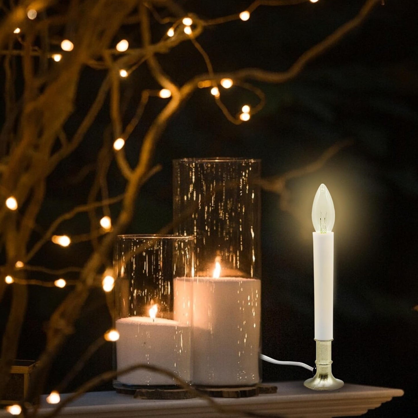 Creative Hobbies Electric Window Candle Lamp with Brass Plated Base, Dusk to Dawn Sensor Turns Candle on in Dark and Off in Light, Ready to Use!