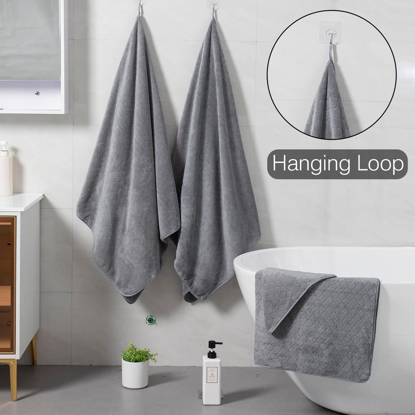Luxury Bath Towels Set - 12 Piece (4 Bath Towels,4 Hand Towels,4 Washcloths), 100% Microfiber,Extra Absorbent Super Soft & Quick Dry,Complete Family Pack for Bathroom Gym Pool,Grey