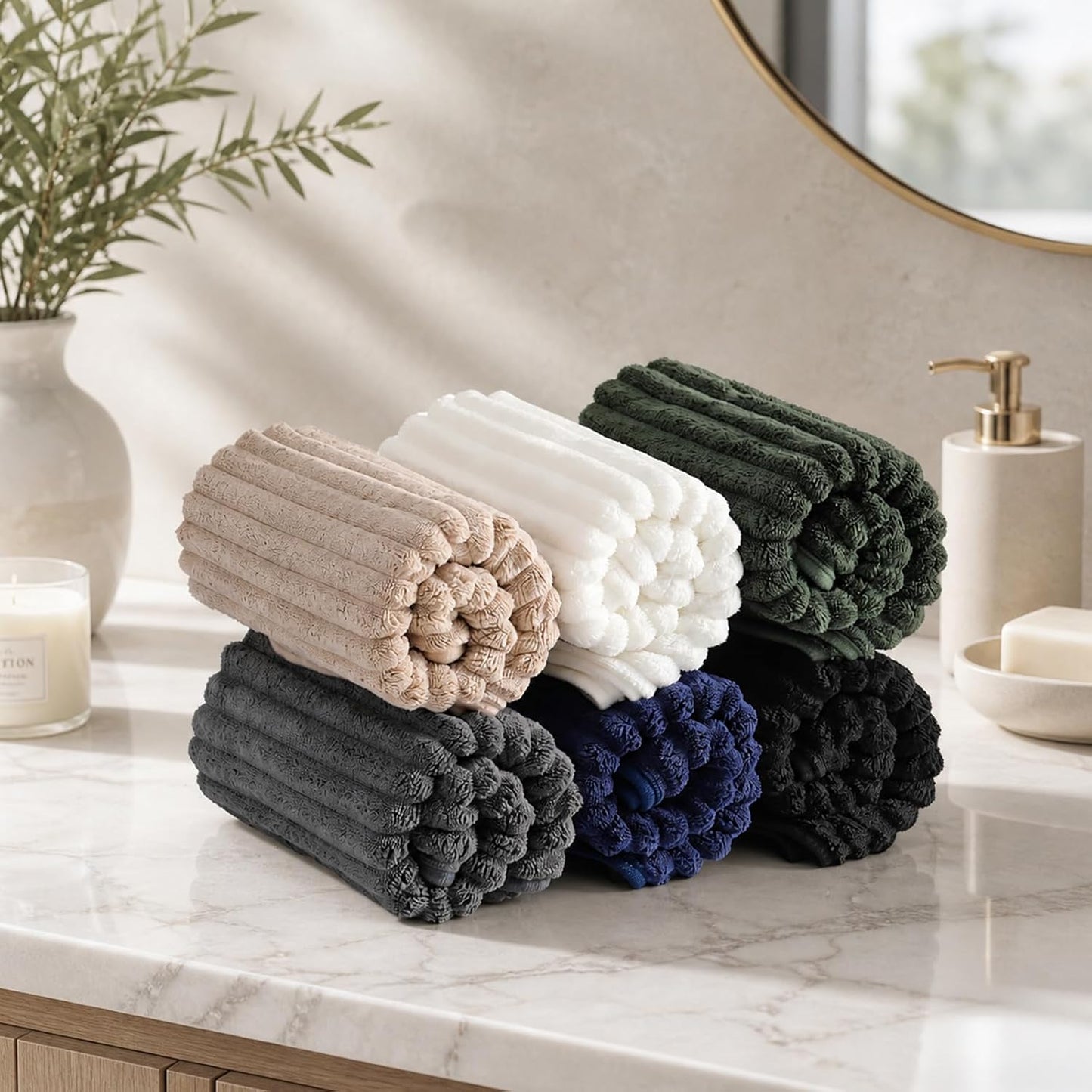 6 Pack Microfiber Hand Towels Set, 16 x 28 Inches, Ultra Soft & Highly Absorbent, Quick Dry Towels for Bathroom with Hanging Loop, Gym, Hotel and Spa(Olive Green)