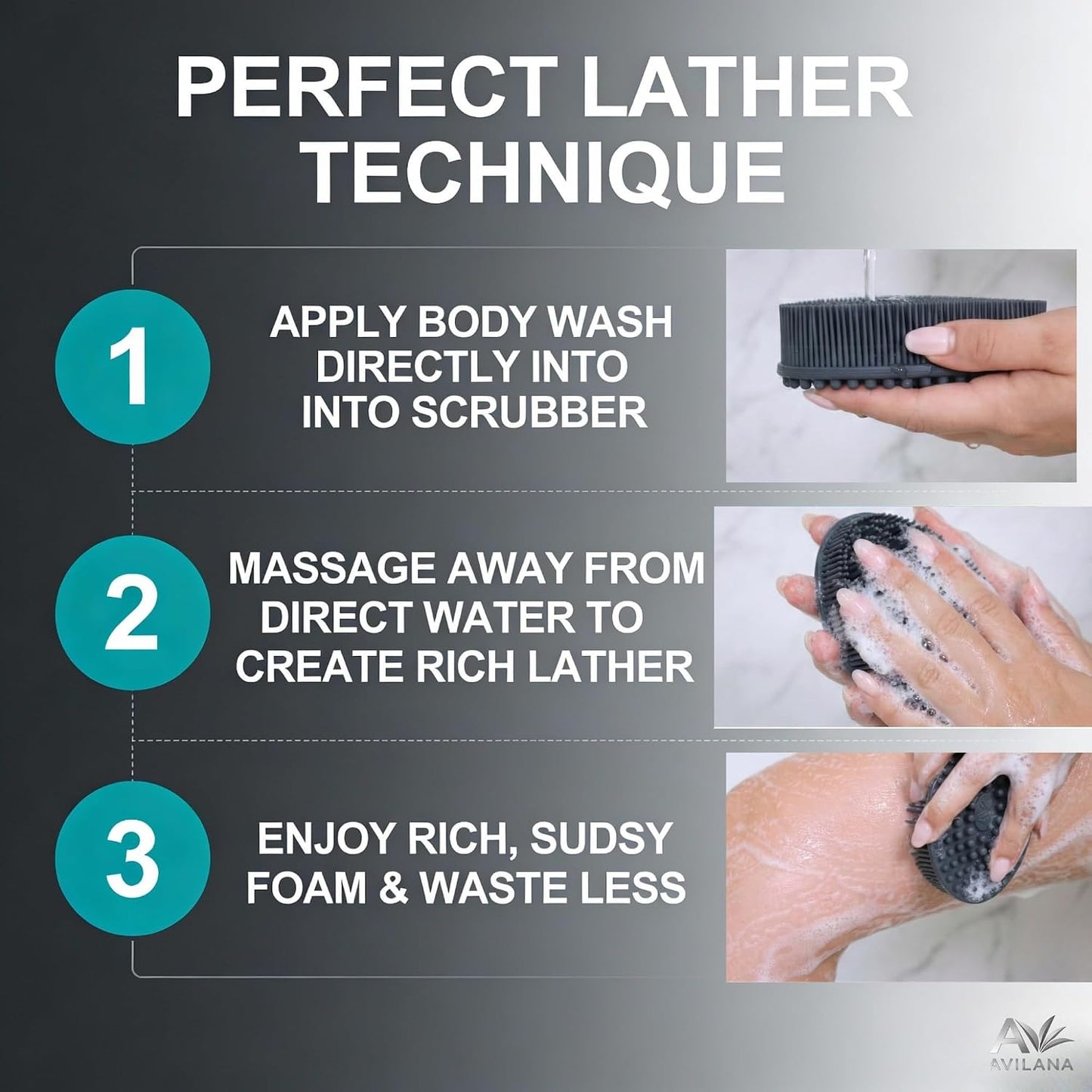 Avilana Premium Exfoliating Body Scrubber - Trusted Since 2017 - SGS Certified Silicone Bath Brush, Firm Bristles Smooth Rough Bumpy Skin Texture, Dual Sided Loofah Alternative Women Men Kids