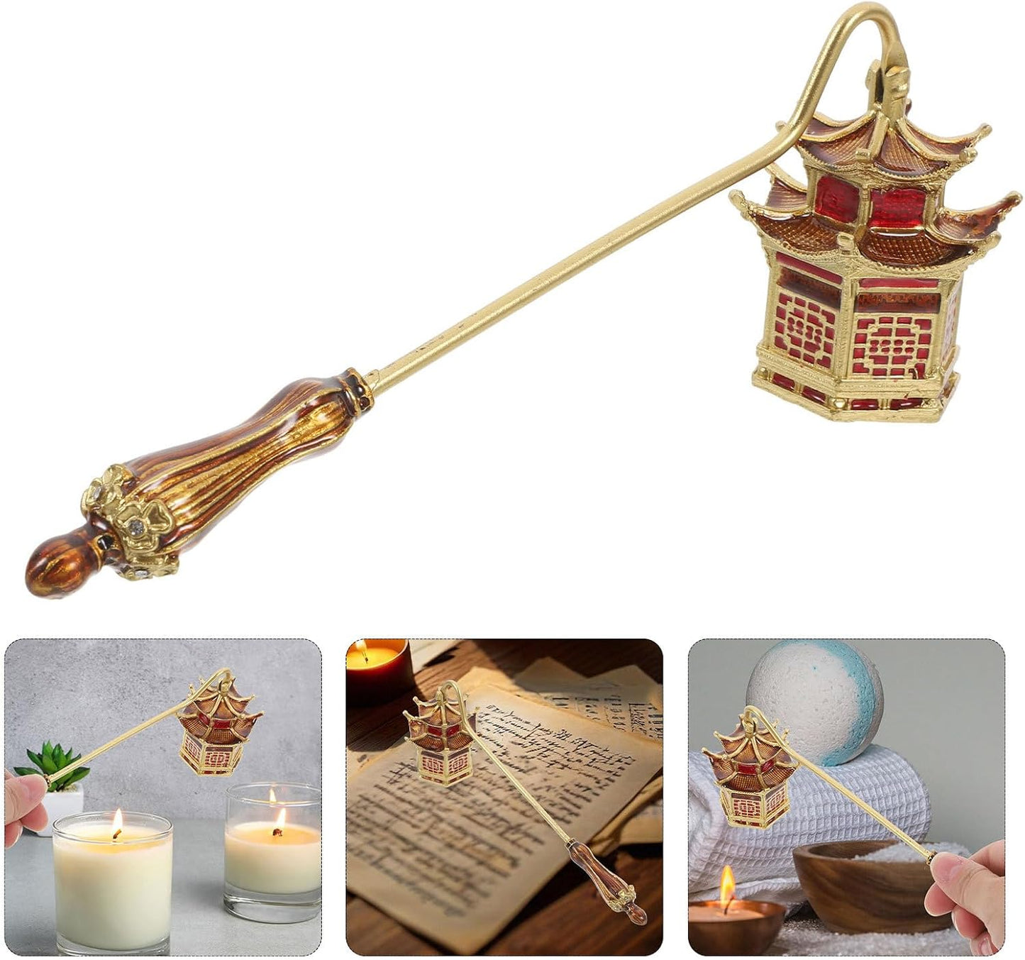 KESYOO Candle Snuffer and Wick Trimmer Set, Gold Metal Candle Extinguisher with Floral Design, Safe Flame Extinguishing Tool for Home Décor and Aromatherapy Use