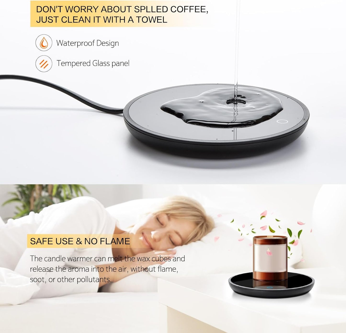 Lesipee Mug Warmer, Coffee Cup Warmer for Desk with Auto Shut Off, Candle Warmer, Electric Beverage Warmer Plate for Tea, Cocoa & Coffee, 2 Temperature Settings, for Office Home