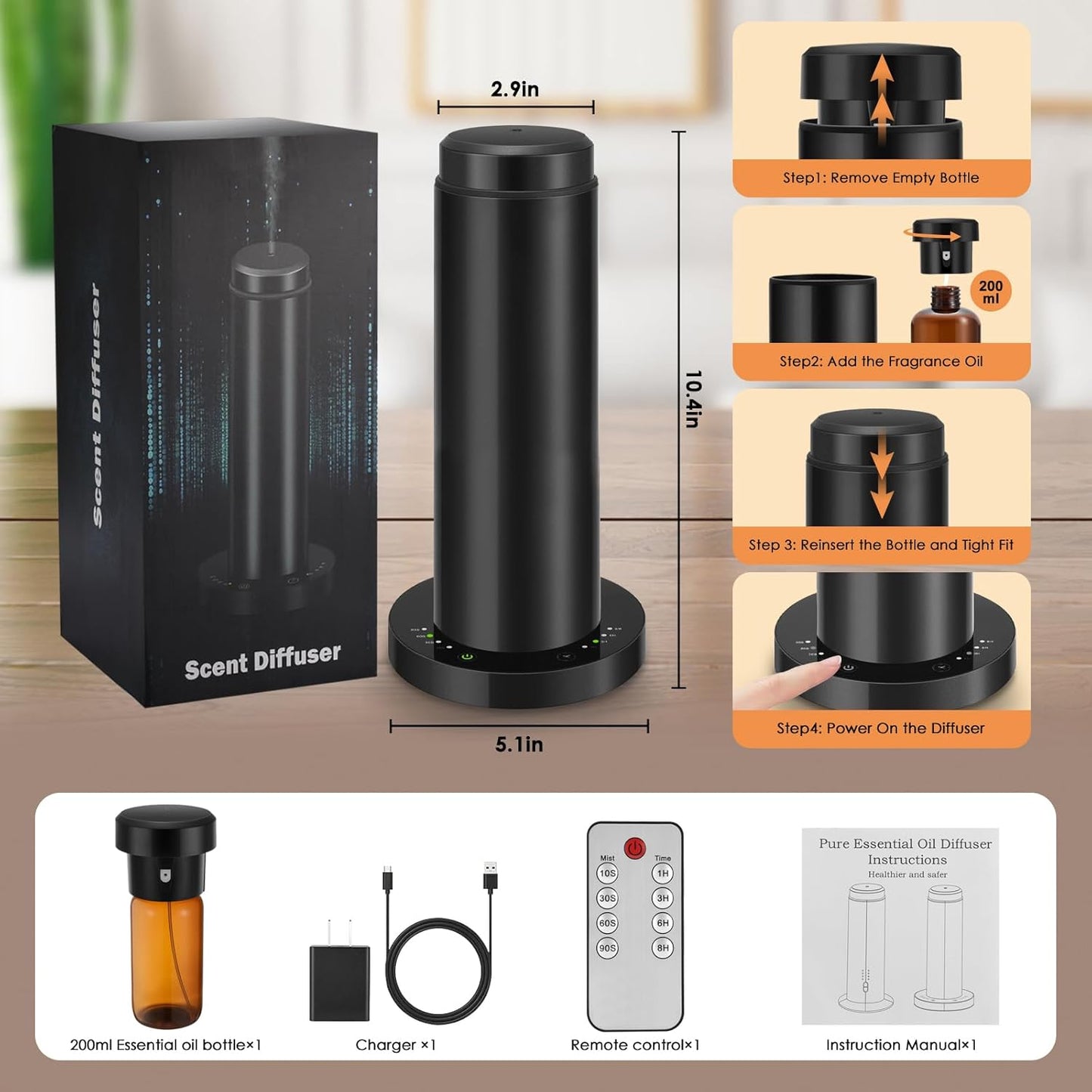 Waterless Scent Essential Oil Diffuser for Hotel,Whole House,Large Room, Office,Home,200ML Large Capacity, Covering 1500 Square feet (L-200ml)