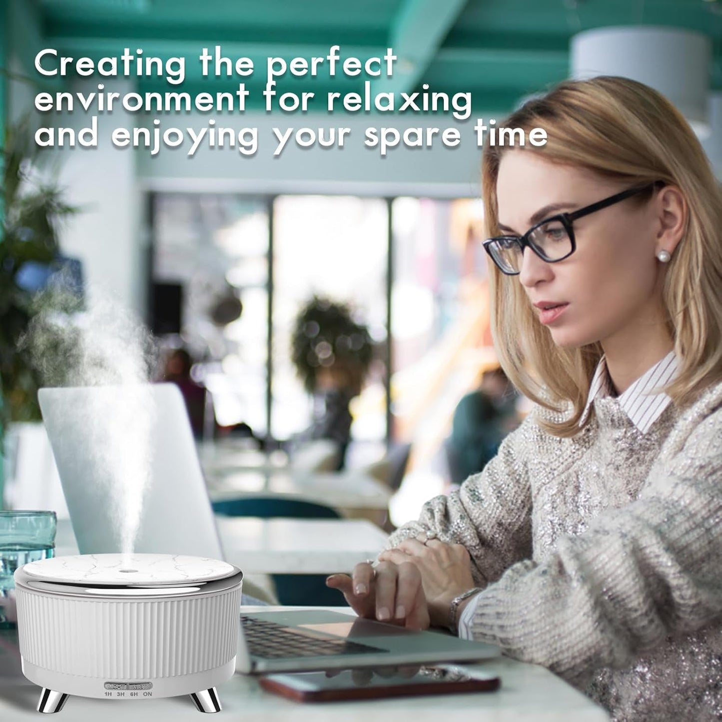 Diffusers for Essential Oils Large Room, Aromatherapy Diffuser with Remote Control,7 Colors Lights 3 Mist Mode for Women Office Home White Sliver