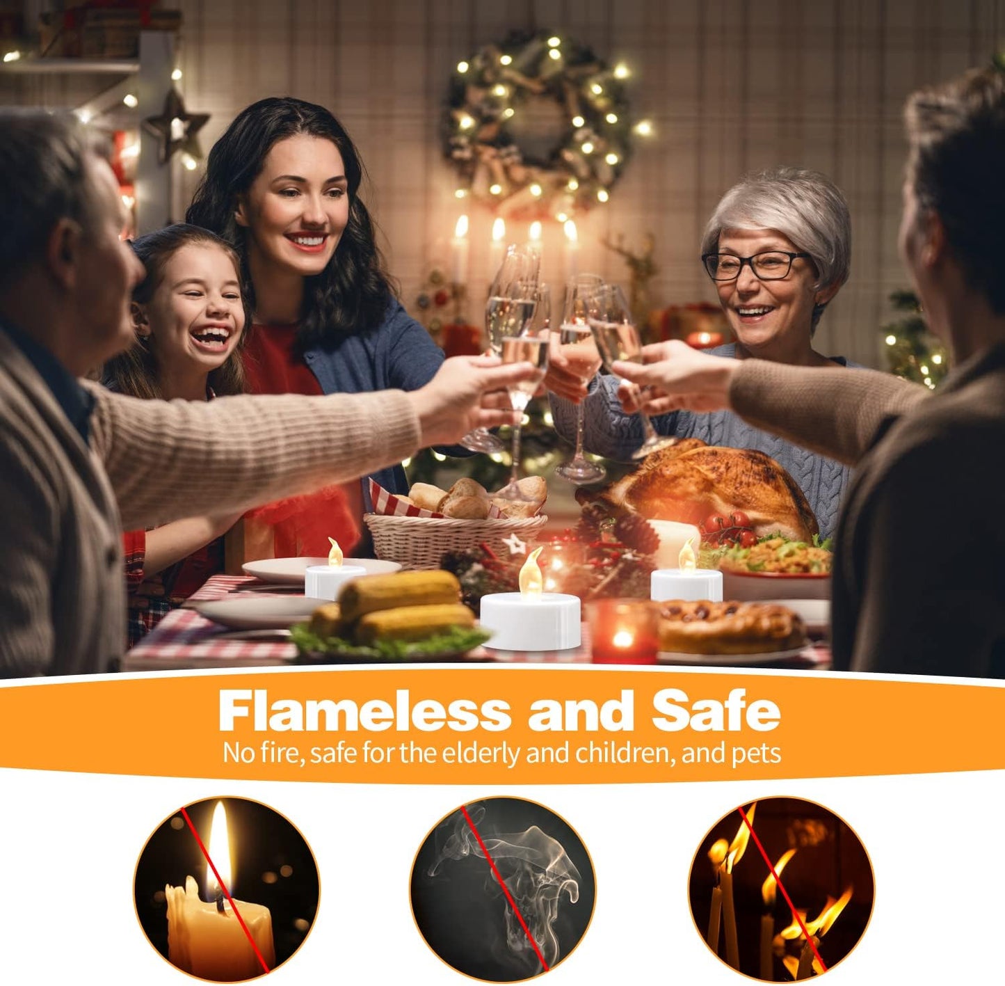 KOABY 12/24/50/100/200/400 Pack LED Tea Lights, Flickering Warm White Lights, Battery Operated