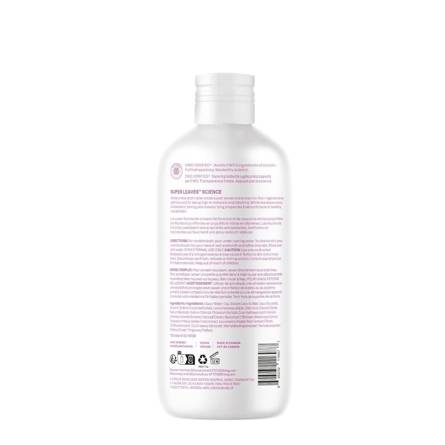 Attitude Bubble Bath, EWG Verified, Plant and Mineral-Based, Dermatologically Tested, Vegan Body Care Products, Coconut & Wild Berries, 16 Fl Oz