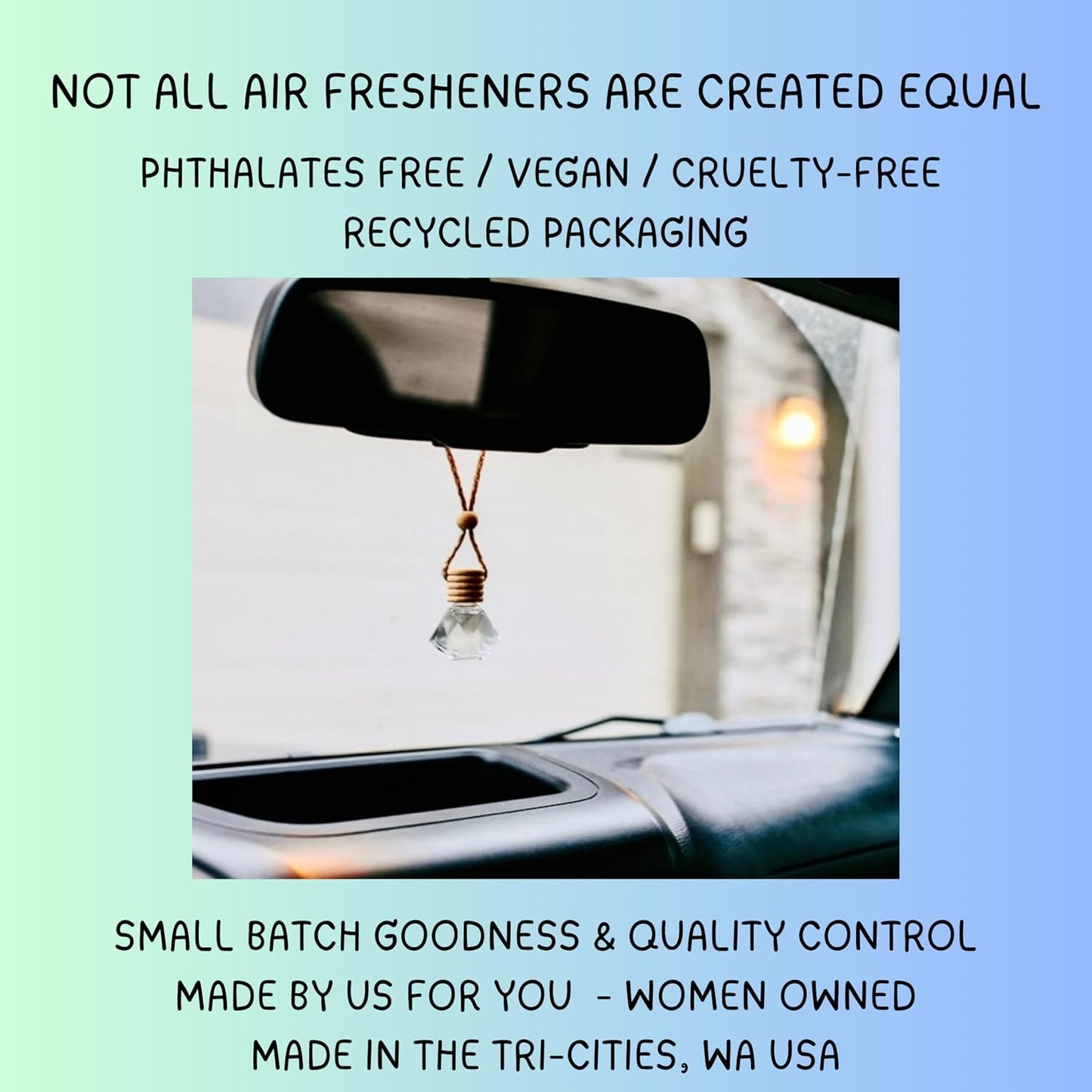 Hanging Car Diffuser Air Freshener Peppermint Essential Oil Fragrance - Perfect for car, small room or as a gift. Long lasting scent with wooden diffuser cap.