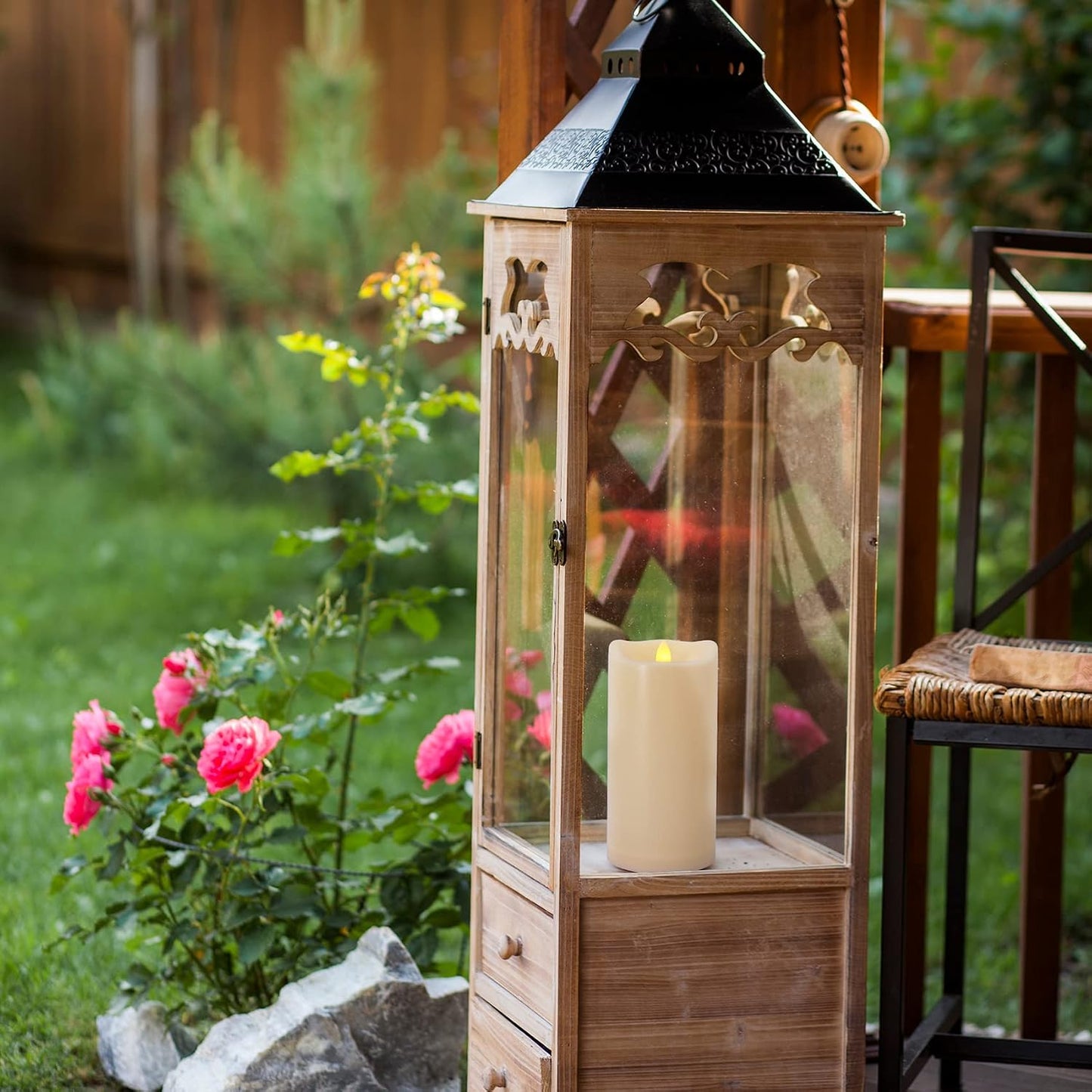 8" x 4" Outdoor Waterproof Flameless Candles with Remote and Timers, Large Pillar Battery Operated Flickering LED Candles for Lanterns, 1000 Hours, Ivory Plastic, Single