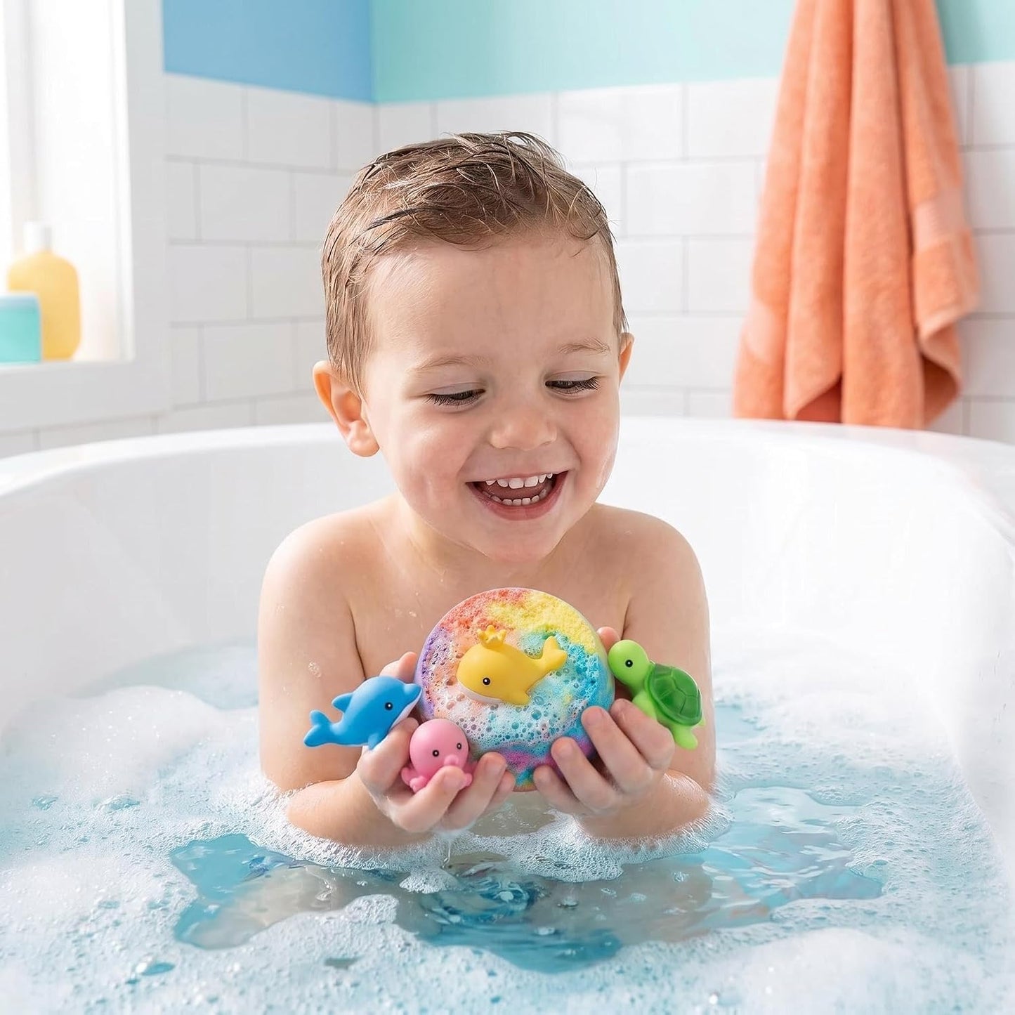 Ocean-Themed Bath Bombs for Kids with Surprise Toys Inside, Natural Essential Oil Bath Fizzies Organic Shea Butter & Sea Salt - Birthday Gifts for Boys & Girls (12pcs)