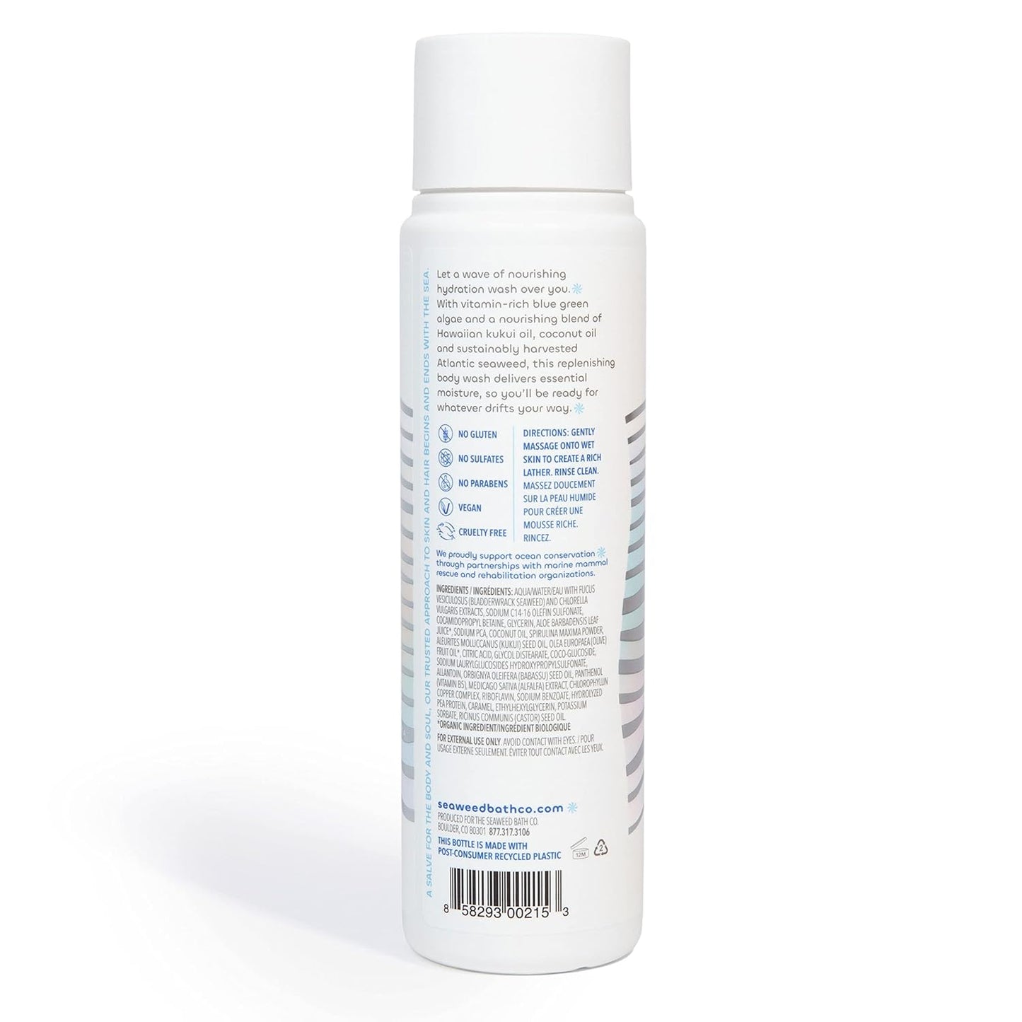 Seaweed Bath Co. Hydrate Body Wash - Unscented - Foaming Shower Gel Cleanser with Natural Ingredients - Fragrance Free and Gentle - Good For Sensitive Skin - 12 oz