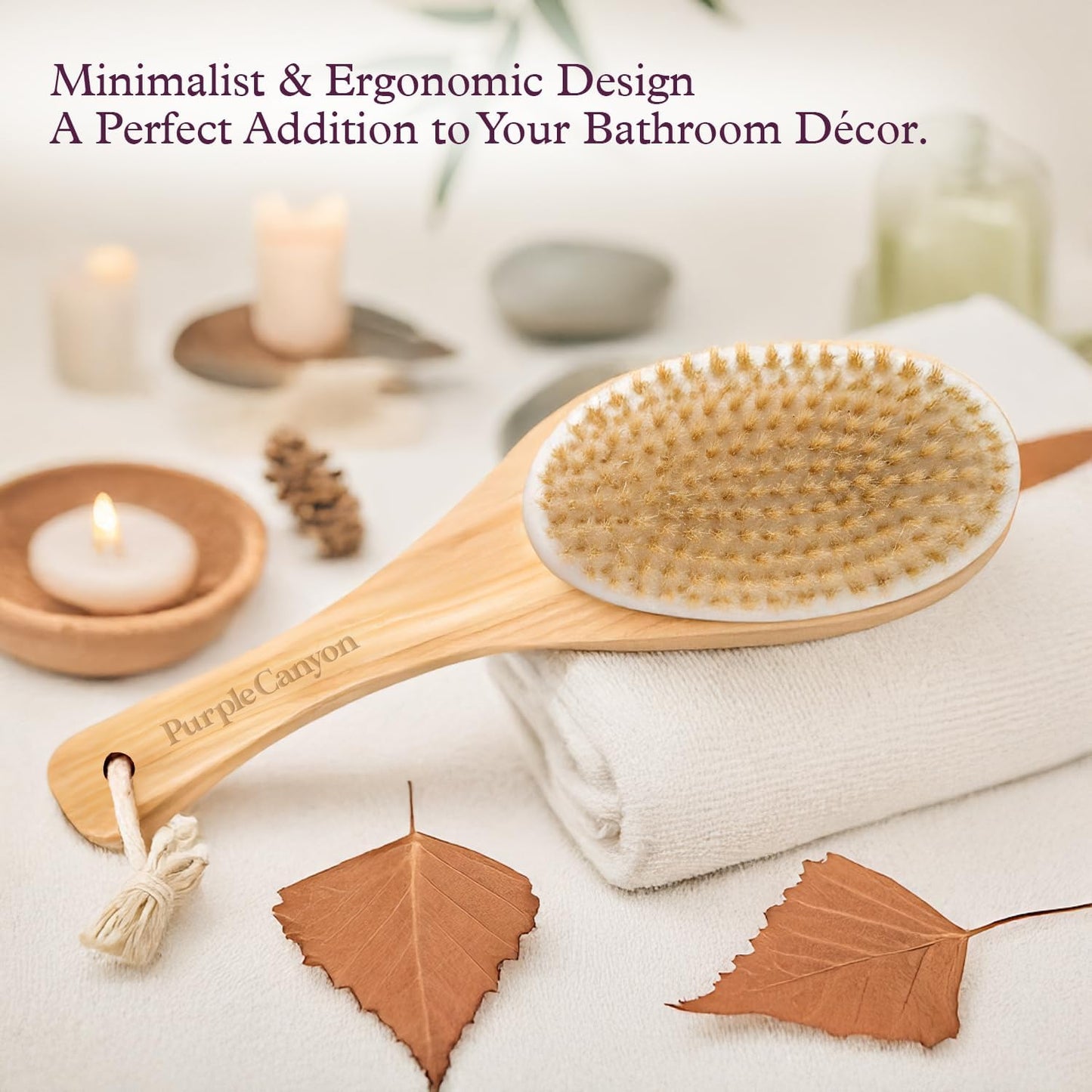 Purple Canyon Body Brush – Natural Boar Bristle Dry Brush for Exfoliating, Lymphatic Drainage, Cellulite Appearance, and Circulation – Curved Wooden Handle for Easy Back & Body Brushing