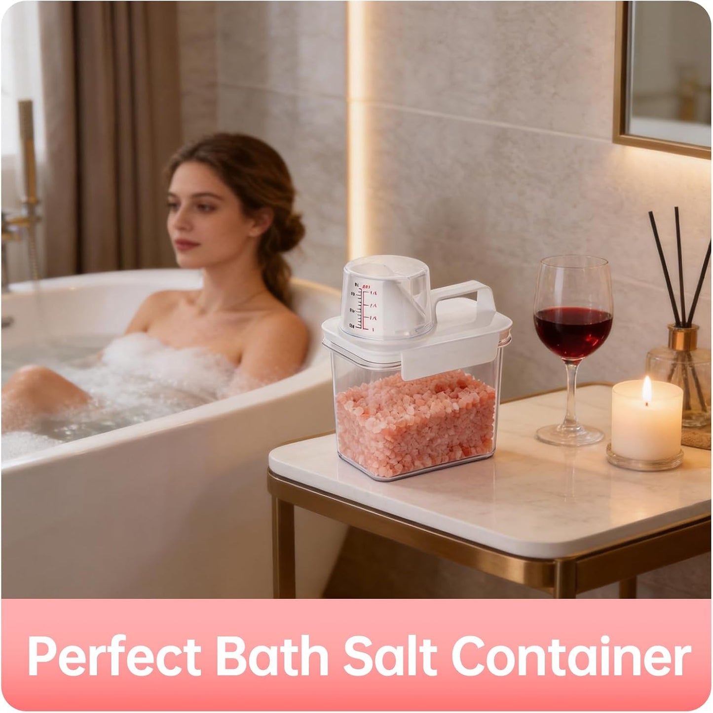 Epsom Salt Container with Scoop Cup-1100ml(37oz) | Airtight Leakproof Storage Bath Salt Container with Measuring Cup