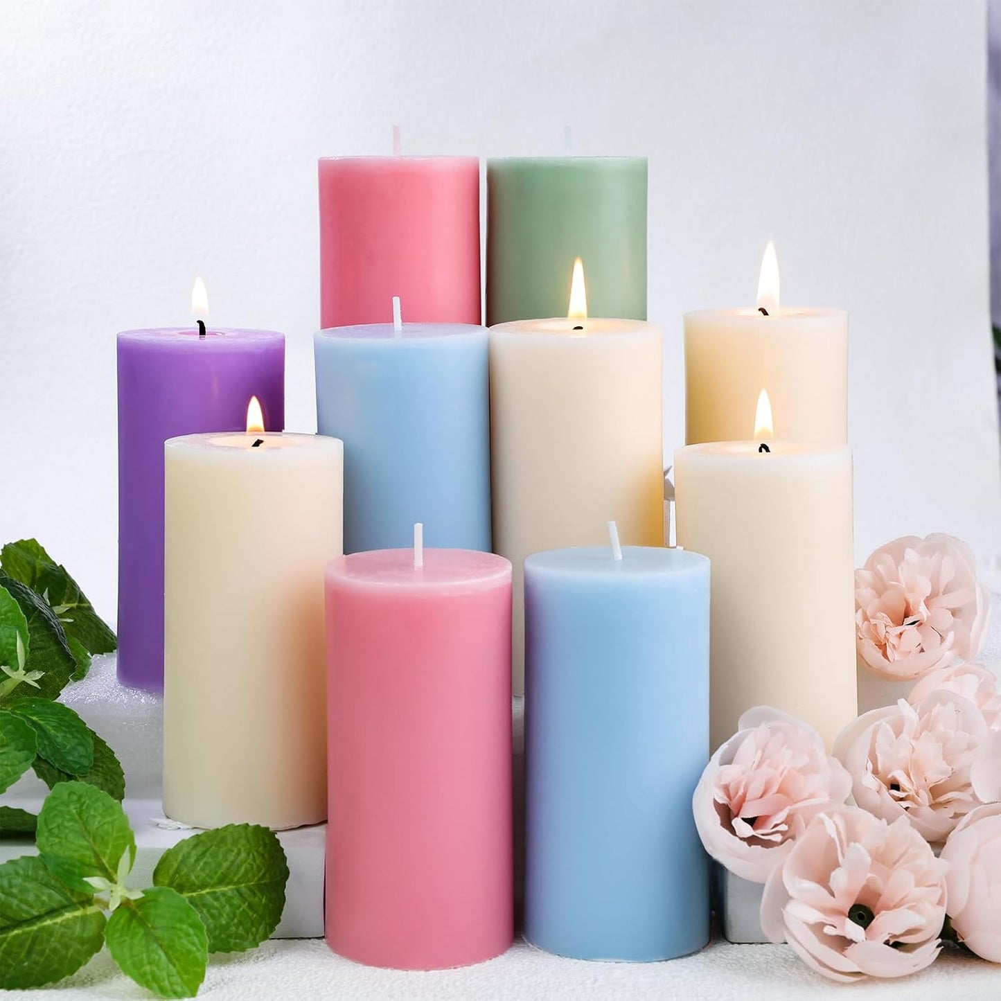 Blue Ocean Scented Pillar Candles, 3 Pack Soy Wax Pillar Candles 2 x 4 Inch, 35 Hour Long Burning Decorative Candles for Home Decor, Bathroom, Spa, Relaxation and Gifts