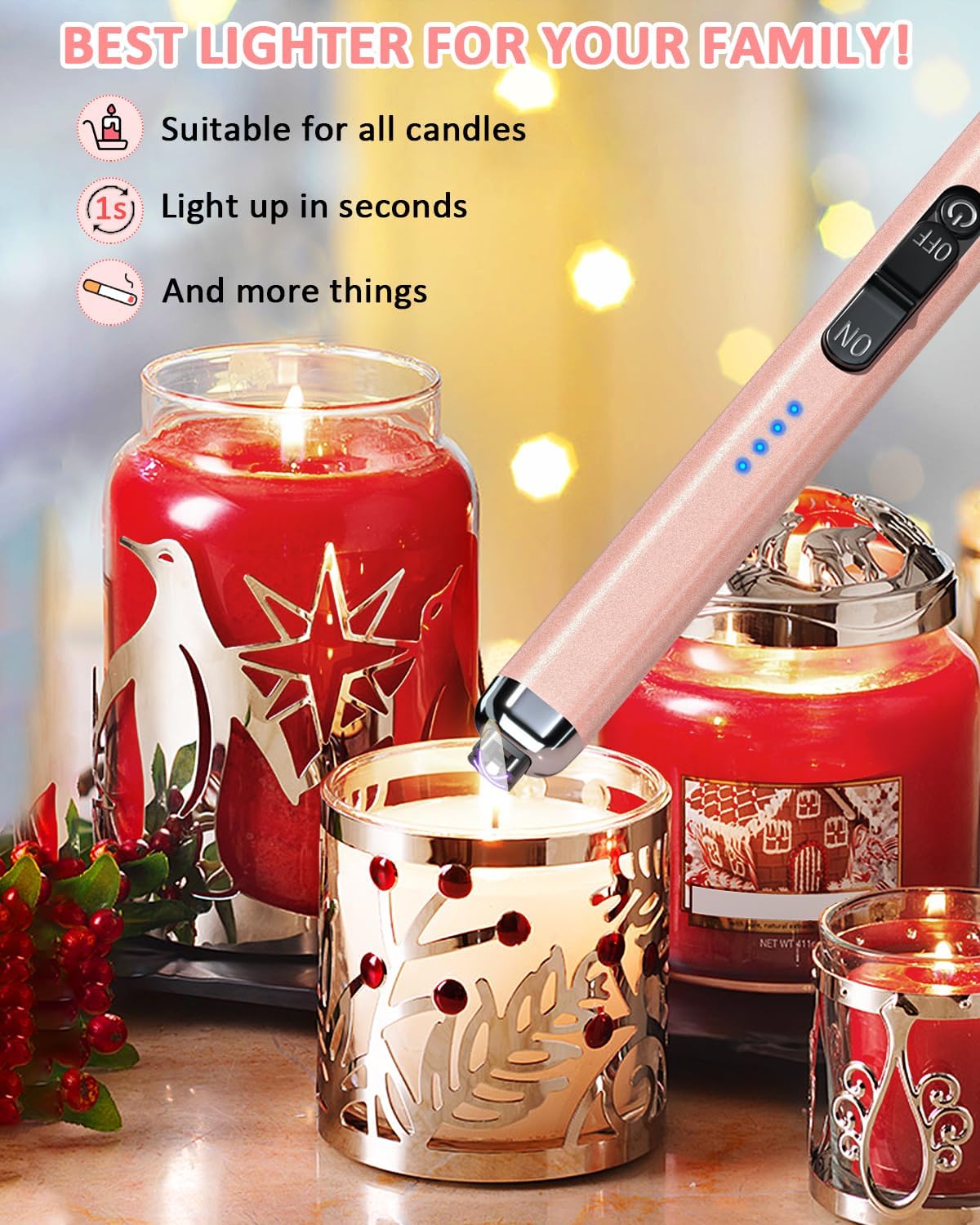 Electric Candle Lighter Valentine's Day Gifts for Women Mom Men Dual Arc USB Rechargeable Windproof Lighter for Candle BBQ Birthday Camping Gift Idals(Rose Gold)