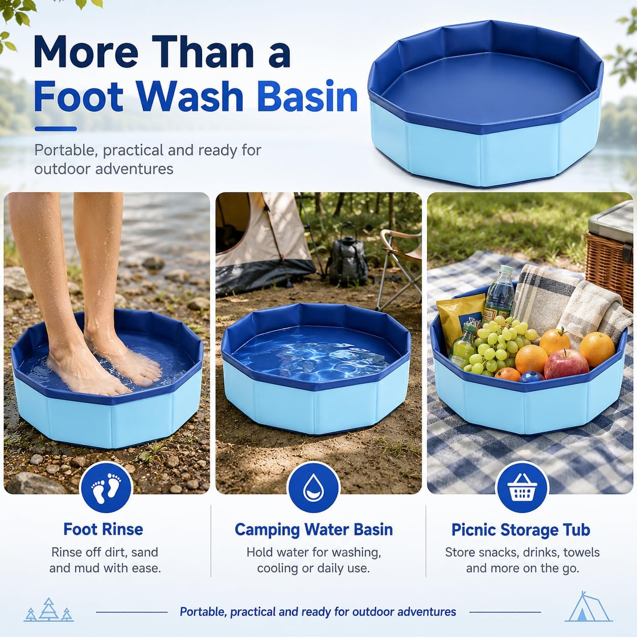 Collapsible Pool Foot Bath for Beach Foot Wash, No Installation 19.69" Portable Foot Bath Wash Basin for Above Ground Swimming Pools Entry, Beach Clean Feet Accessory, Round