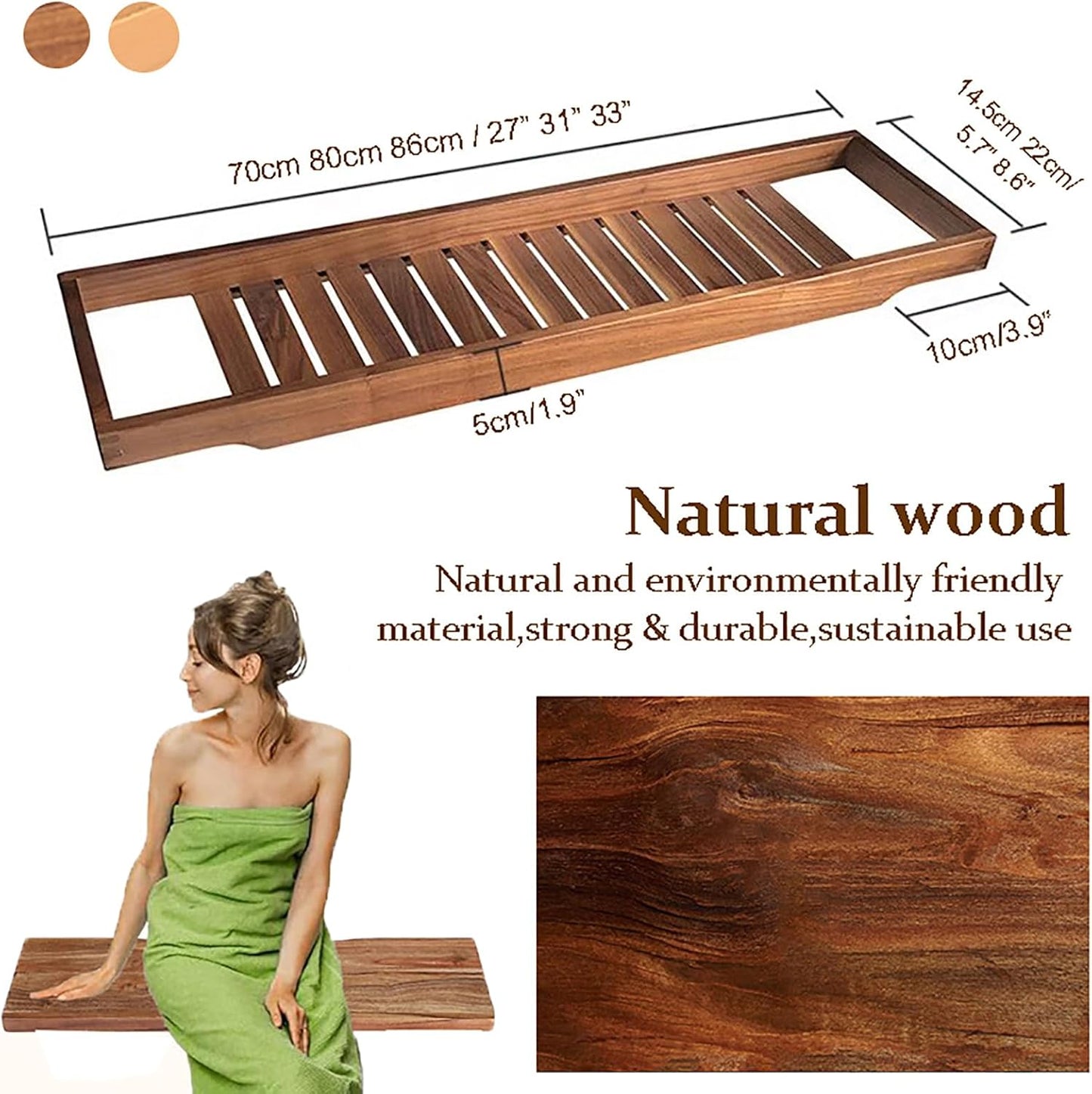 Wood Bathtub Tray Caddy - Large Slatted Bath Board, Versatile Spa Shelf, Ideal for Relaxation, Great Gift for Women