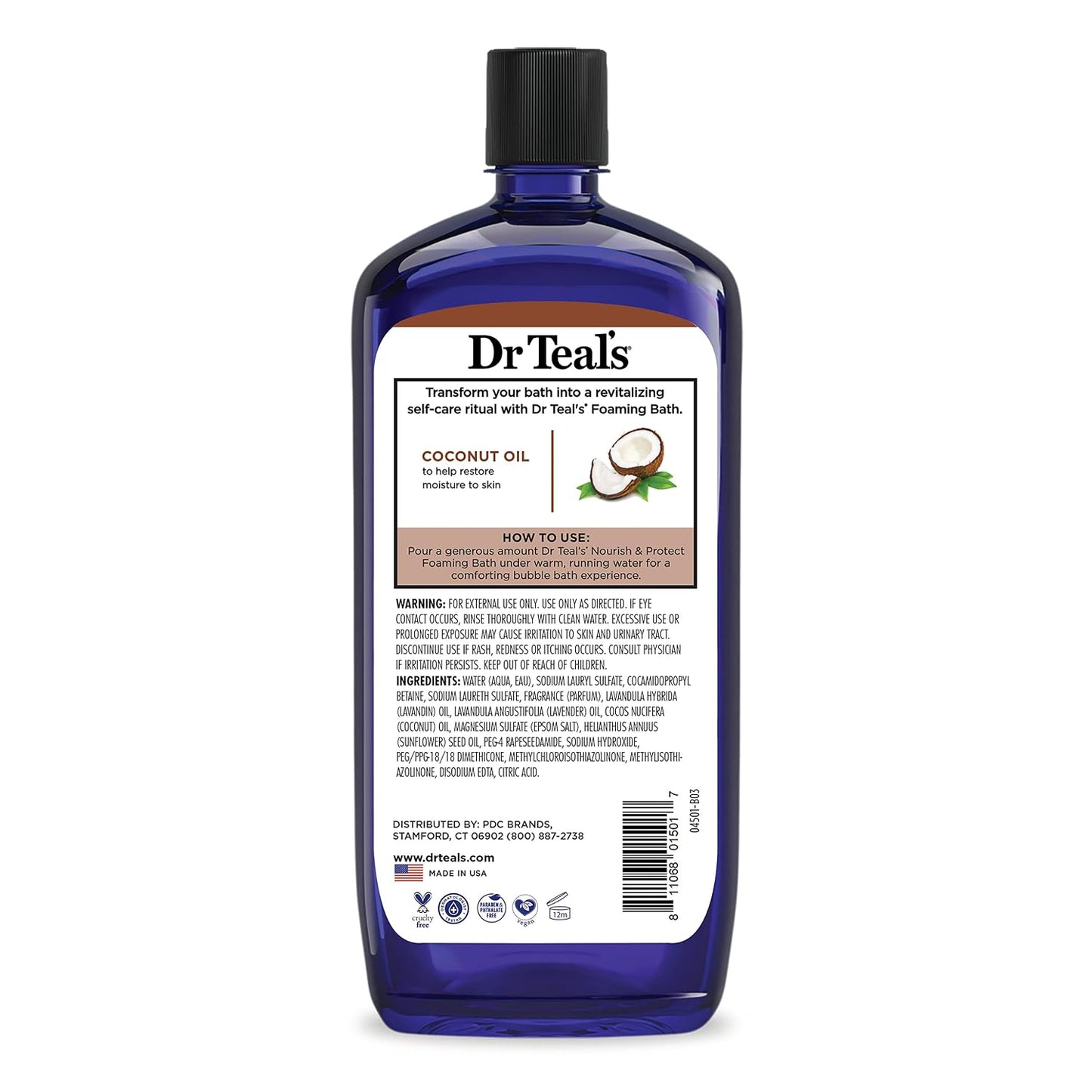 Dr Teal's Foaming Bath with Pure Epsom Salt, Nourish & Protect with Coconut Oil, 34 fl oz (Pack of 4)