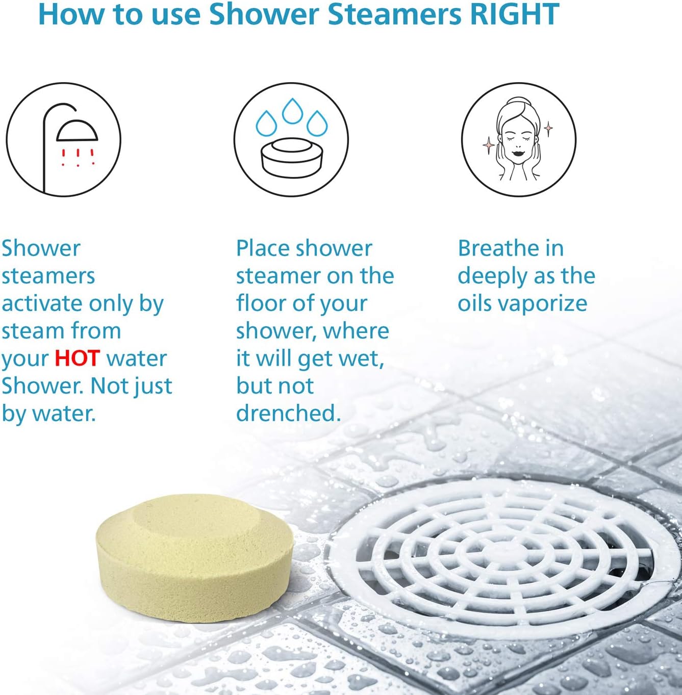 6 Organic Shower Steamers Vapor Tablets Extra Strong with Menthol Crystals, Camphor and Eucalyptus Essential Oils - Congestion and Sinus Relief for Your Own Home Spa Therapy - 2 oz/Each
